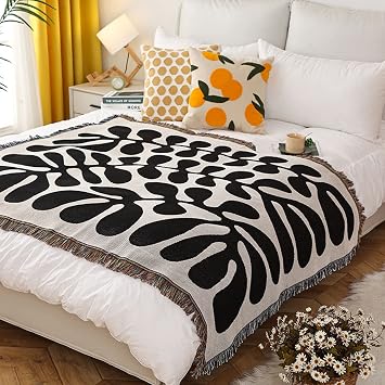 LumiSyne Double-Sided Cotton Woven Throw Blanket with Tassel Jungle Bohemian Style Tapestry Shawl Multi-Function Decorative Throws for Sofa Bed Armchair Camping Blanket Tablecloth Carpet 160x130cm