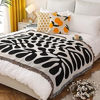 Double-Sided Cotton Woven Throw Blanket with Tassel Jungle Bohemian Styl...