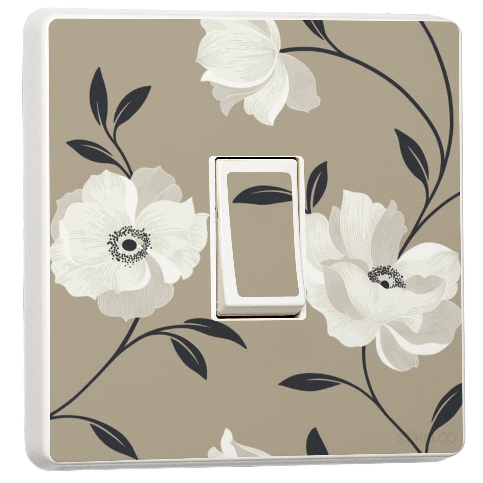 stika.co Pack of 2 Stone Floral Wallpaper Pattern Light Switch Stickers, Self-Adhesive Vinyl Light Switch Cover, Neutral Home Decor, Single Switch, Peel and Stick