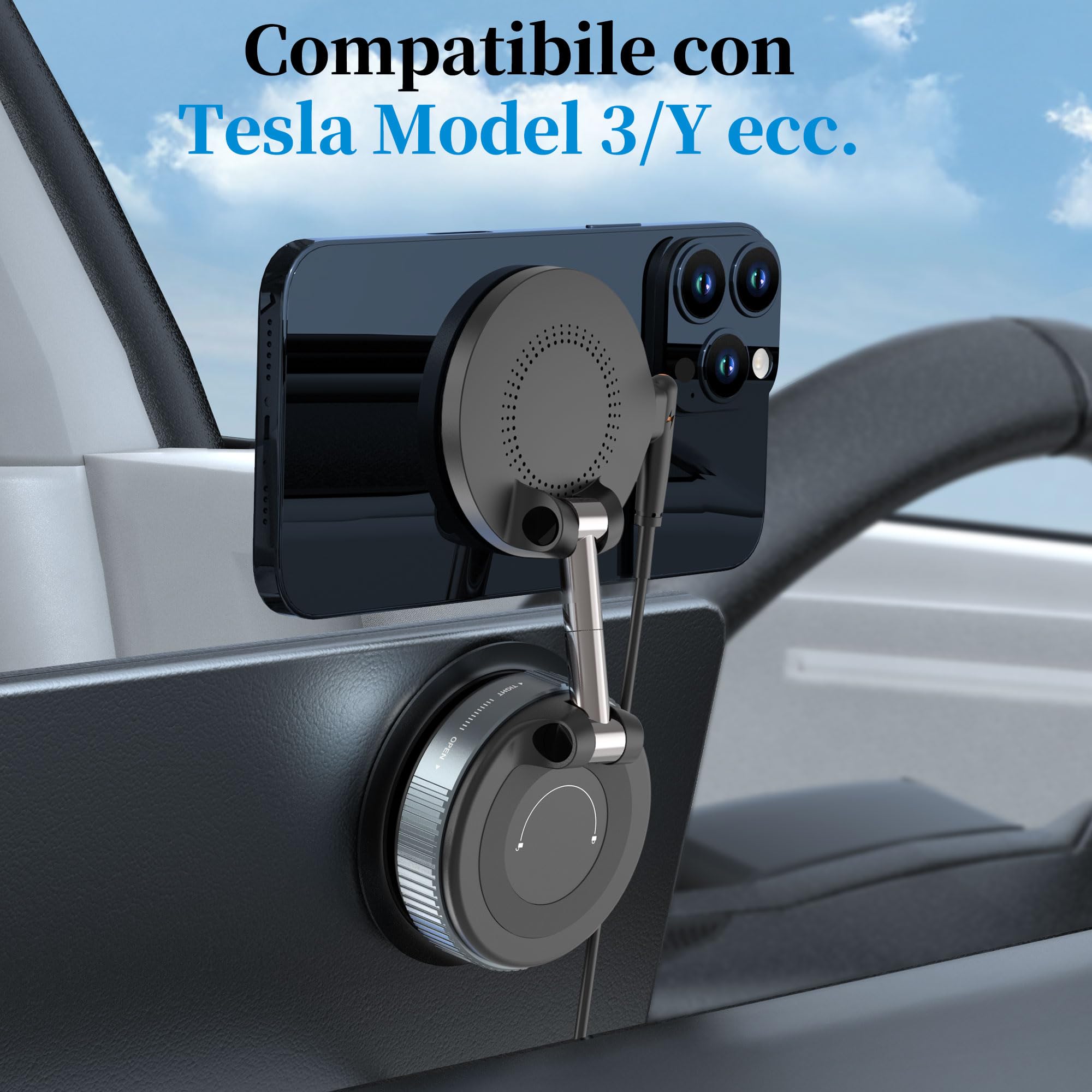 PlusAcc Supporto per cellulare per auto con funzione di ricarica – Ventosa girevole a 360° pieghevole magnetico per Magsafe iPhone 17/16/15/14/13/12 Samsung S20-S25 su parabrezza/cruscotto