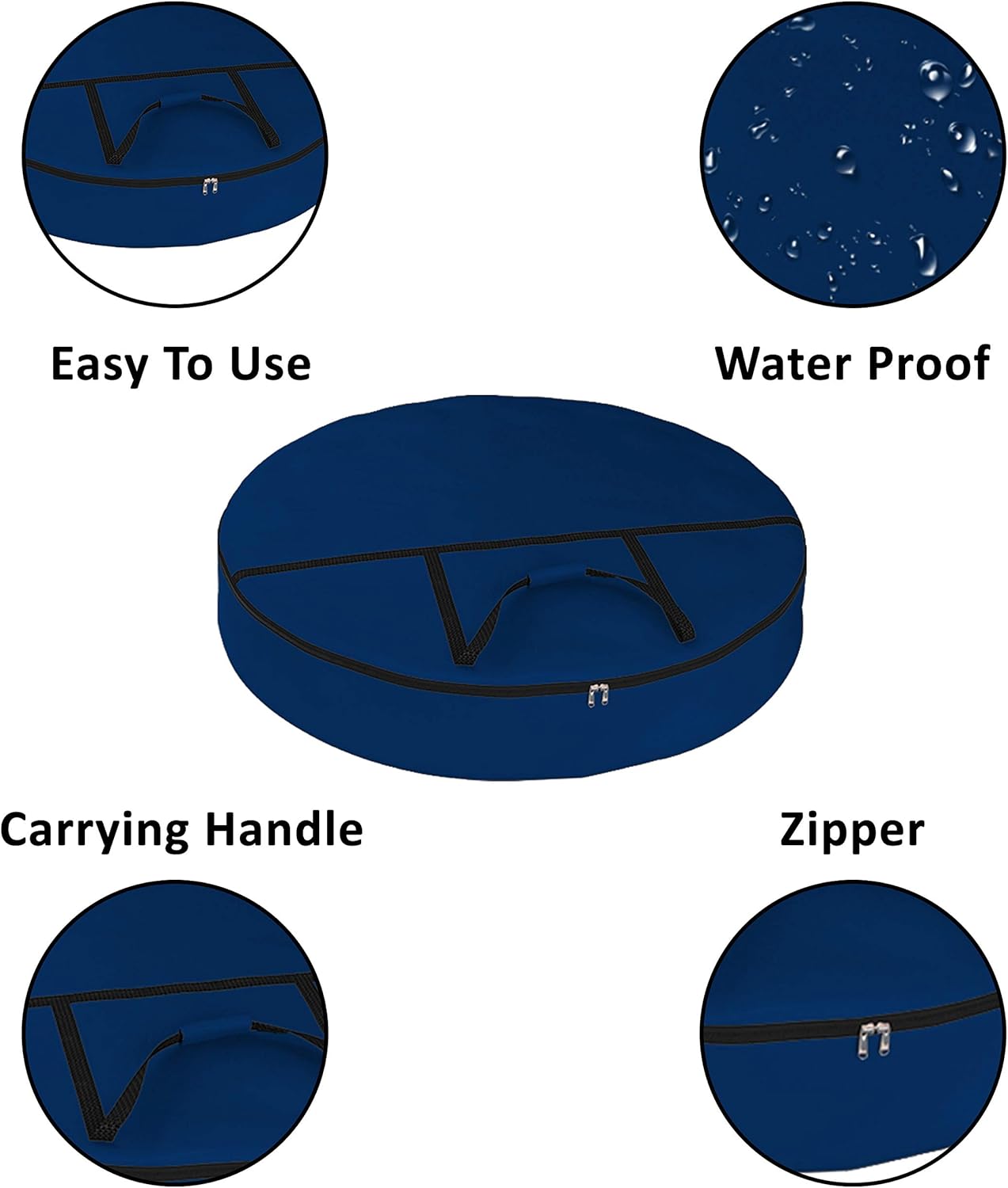 Covers & All Christmas Wreath Storage Bag 18 Oz with Carrying Handle & Dual Zipper - 100% Water Resistant Durable Material Storage Bag - Holiday Xmas Tear Resistant Bag (20" Dia x 7" H, Blue)