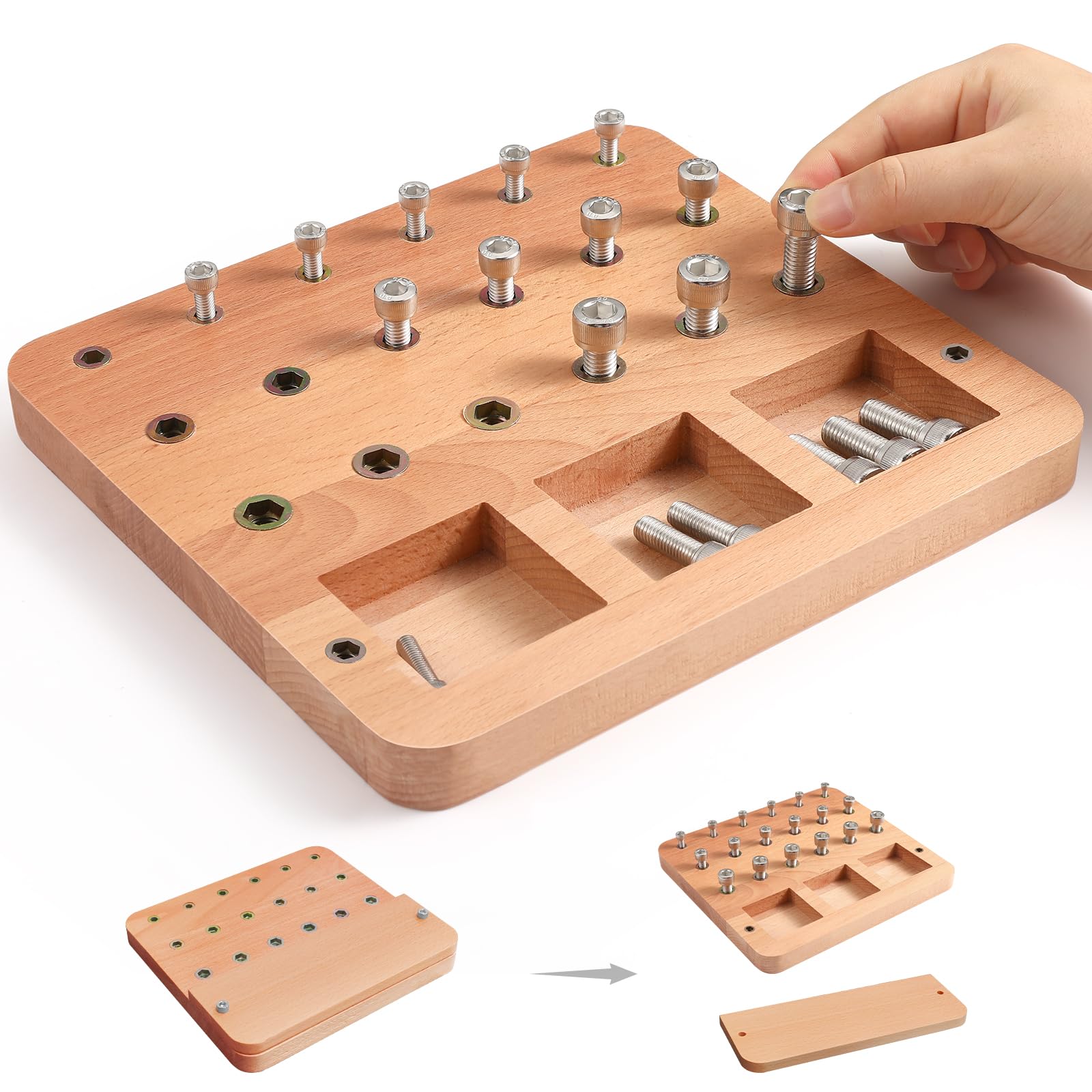 Triceratops Burlywood Wooden Peg Board For Occupational Therapy With 3 Sizes Of Pegs And Holes, Wood Pegboard For Finger Dexterity, Hands Therapy Peg Board To Improve Finger Motor Skills And Hand-Eye Coordination, 18 Holes