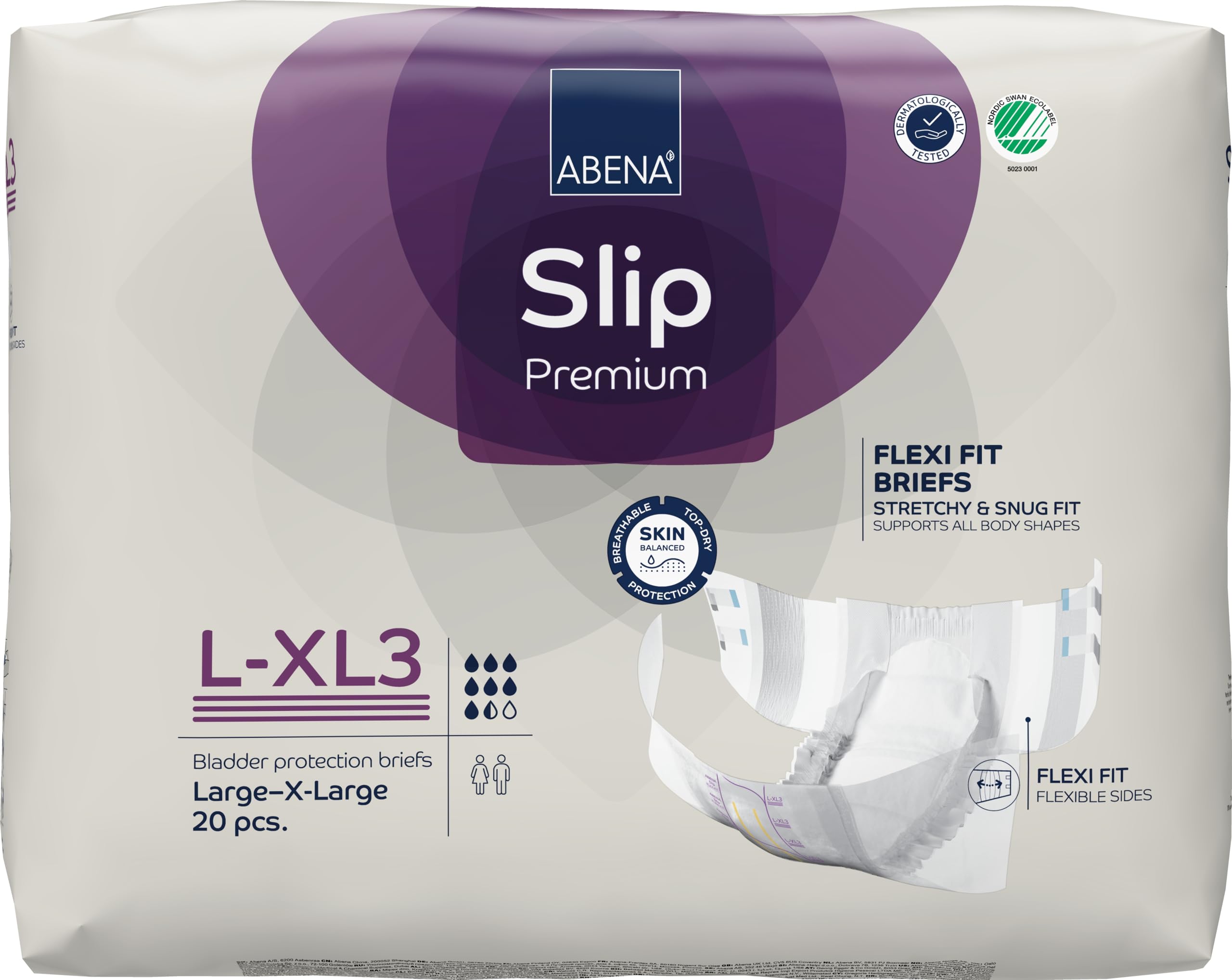 Abena Slipy Slip Flexi-Fit Premium dla osób nietrzymających moczu, poziom 3 (średnie do bardzo duże), L/XL, 20 sztuk