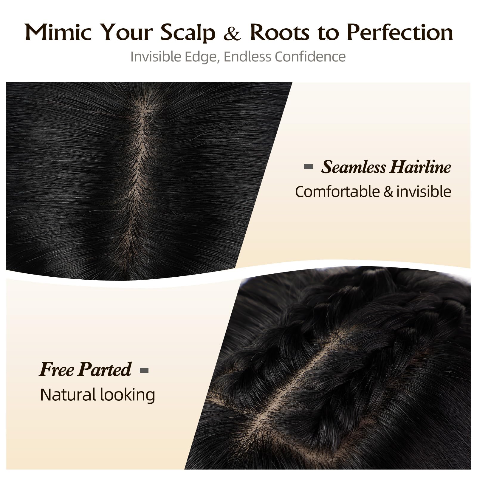 9x9 Human Hair Topper 16in 150% Density Non-Slip Clips for Thin Hair 16 inch Honey Brown Human Hair Toppers 9x9 inch Large Base  main image 2