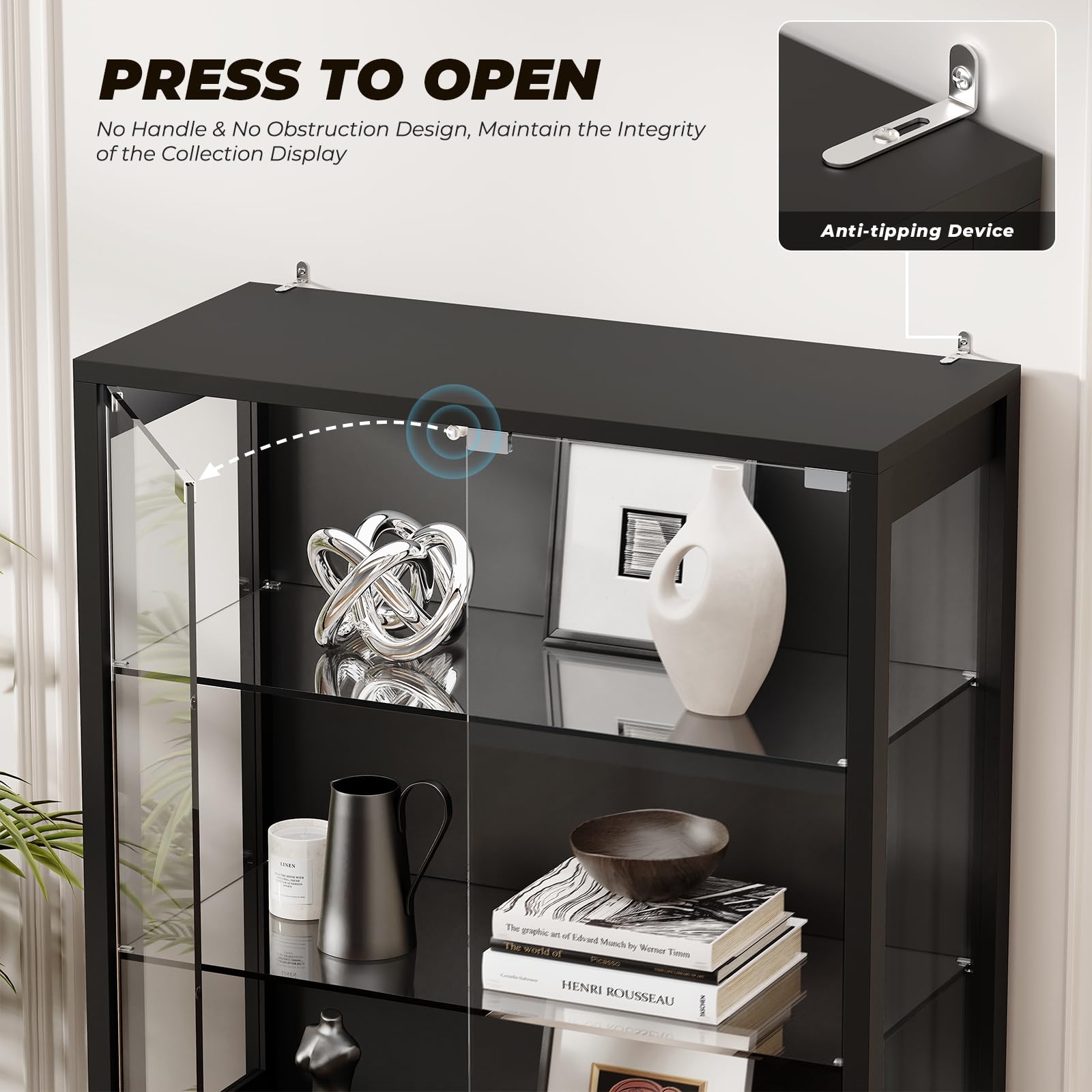 BROTTAR Vitrine 71 Pouces,Vitrine De Collection À 6 Étagères Meuble,Noir | Équipée De 3 Couleurs D'Éclairage,Équipée De Détecteur De Présence,avec Étagères en Verre Amovibles,Idéal pour Le Salon