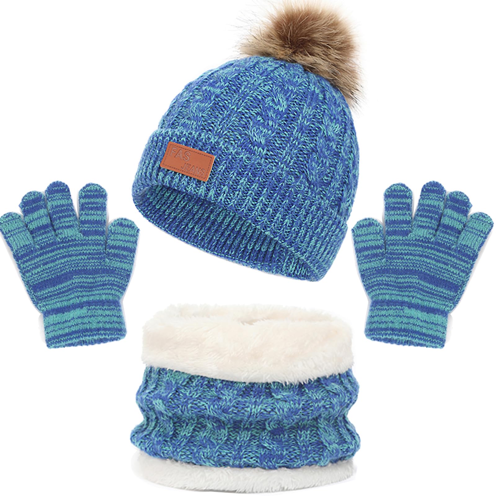 Baynetin Echarpe et Gants Bonnet Ensemble, Enfant Hiver Tricoté Tour de Cou Chaud Bébé Gants Bonnet, 3 en 1 Hiver Accessoires pour Fille Garçon 2-8 Ans Ski Activité de Plein Air