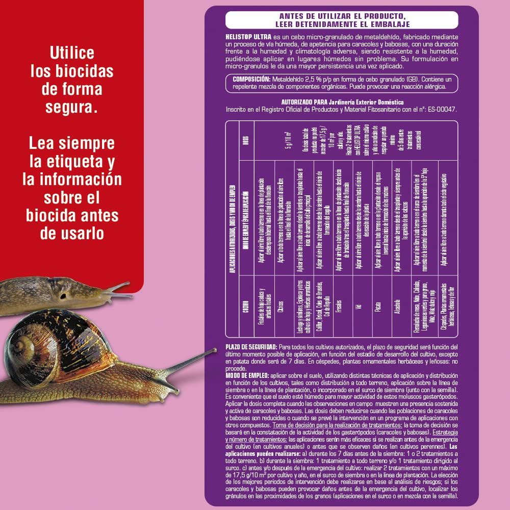 Flower – Anticaracoles y Babosas Helistop Ultra 250 g | Cebo Micro Granulado | Con Metaldehído, Resistente a la Humedad | Jardín y Huerto | Uso Doméstico