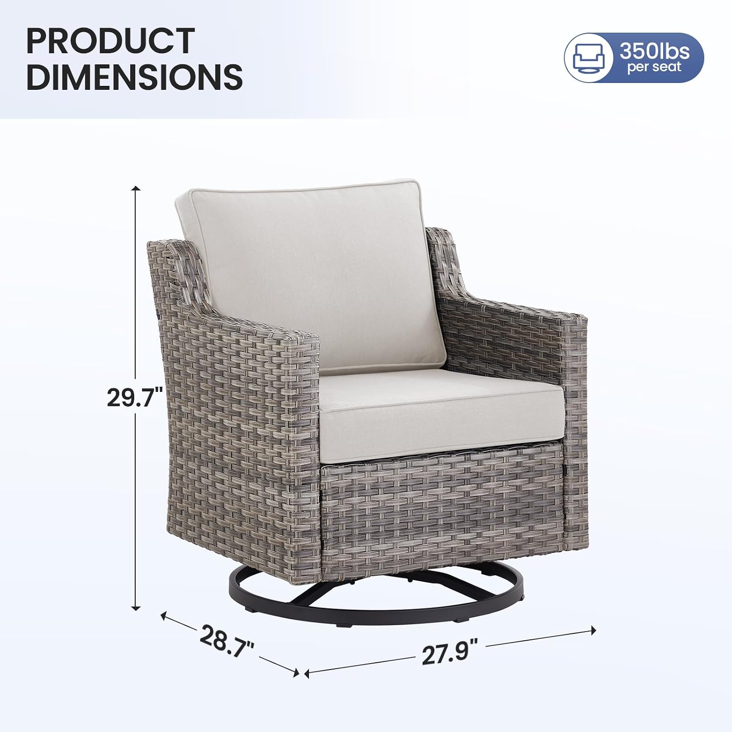 Outdoor Swivel Rocker Patio Chairs - High Back Wicker Swivel Rocker Patio Chairs Set of 2, PE Wicker Chair Patio Furniture Sets with Covered Cushions for Porch Balcony Patio Deck Grey/Beige