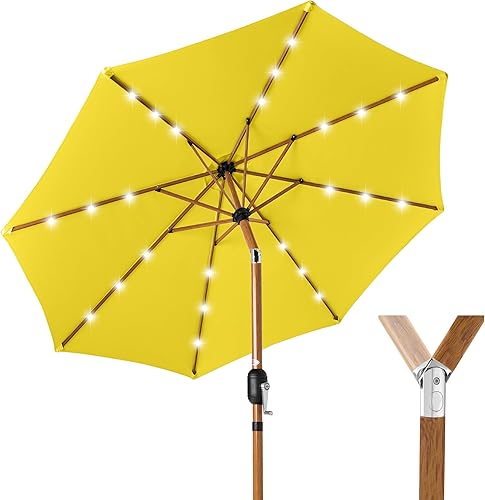 Vista 299 de Best Choice Products - Sombrilla solar de 7.5 pies para exteriores, patio, mesa, mercado, terraza, piscina con inclinación, manivela, luces LED