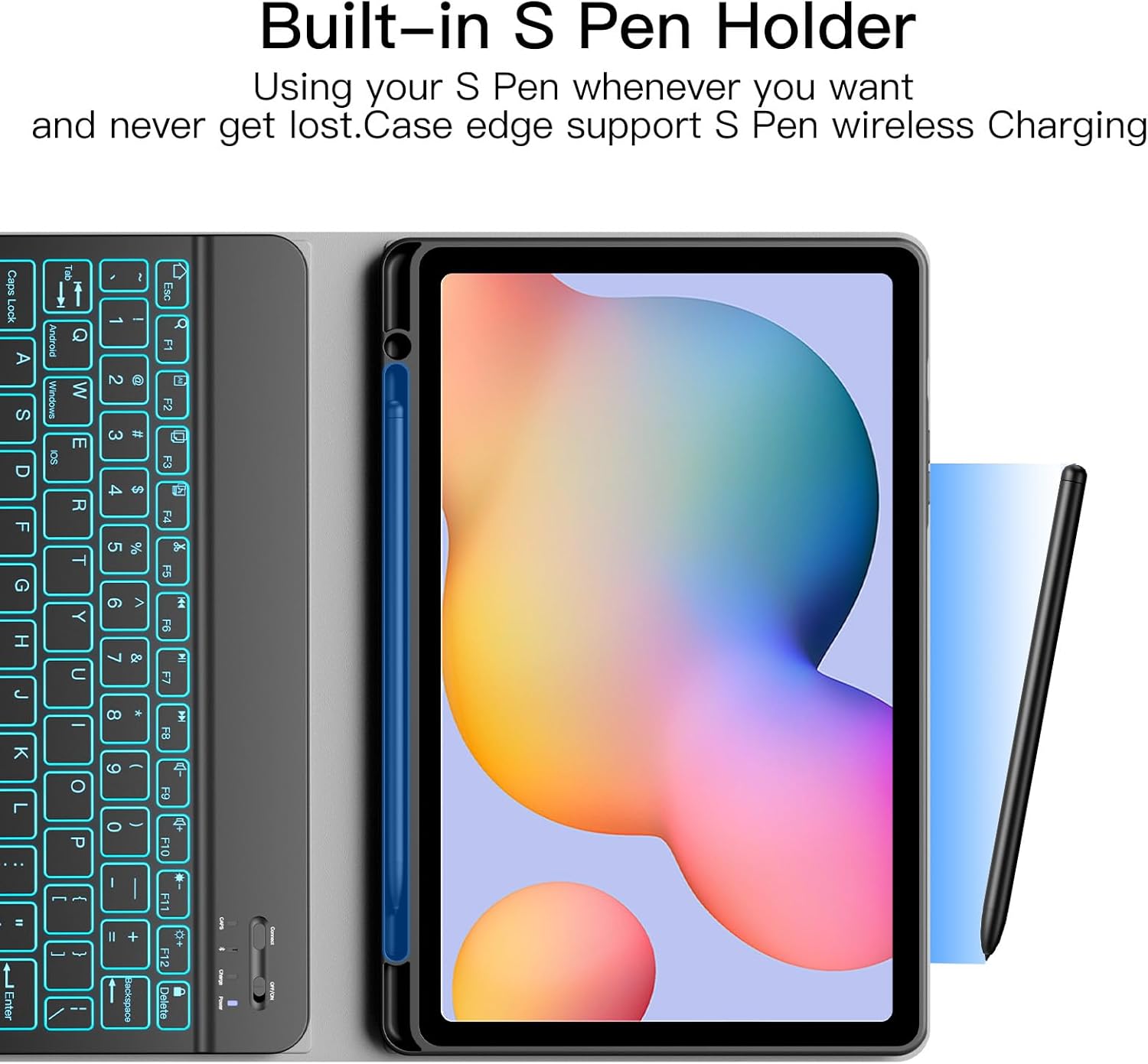 JUQITECH Backlit Keyboard Case for Samsung Galaxy Tab S6 Lite 10.4" 2024/2022/2020, Galaxy Tab S6 Lite Tablet Cover Case with Wireless Keyboard S Pen Holder SM-P620/P625/P610/P613/P615/P619, Black