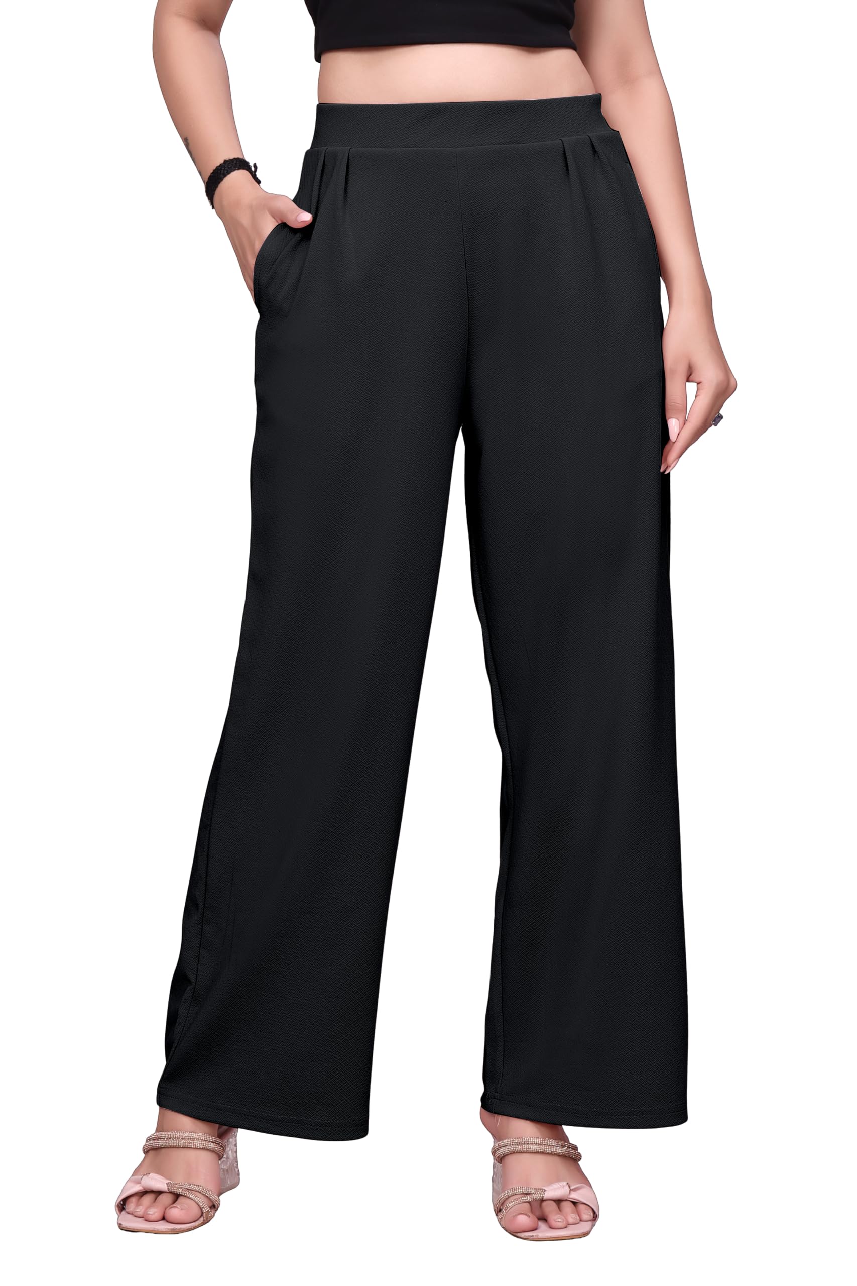 DHOLAKIYA Empire Vibe Western Trousers for Women, Wide Leg high Waist Night Loose fit Girls Palazzo Pants-image-35