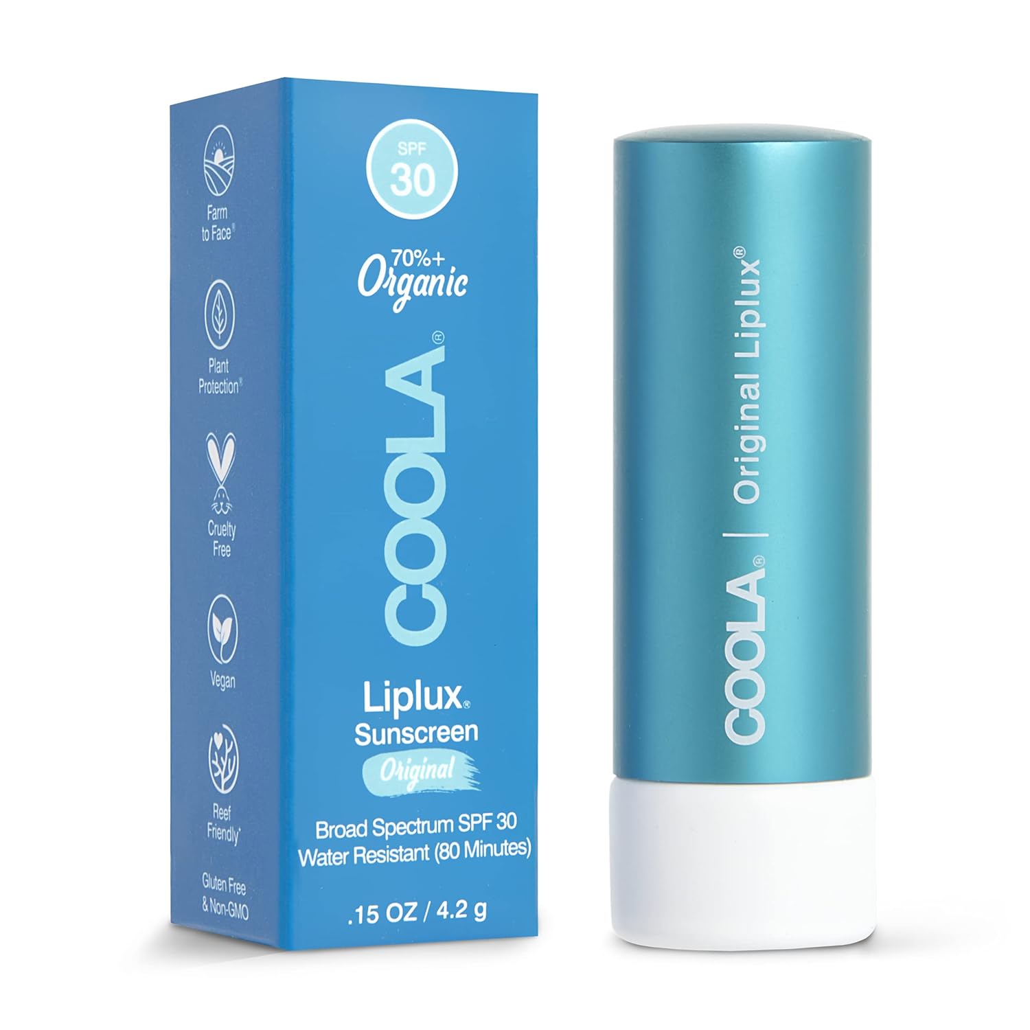 COOLA Organic Liplux Lip Balm and Sunscreen with SPF 30, Dermatologist Tested Lip Care for Daily Protection, Vegan and Gluten Free, 0.15 Oz : Beauty & Personal Care