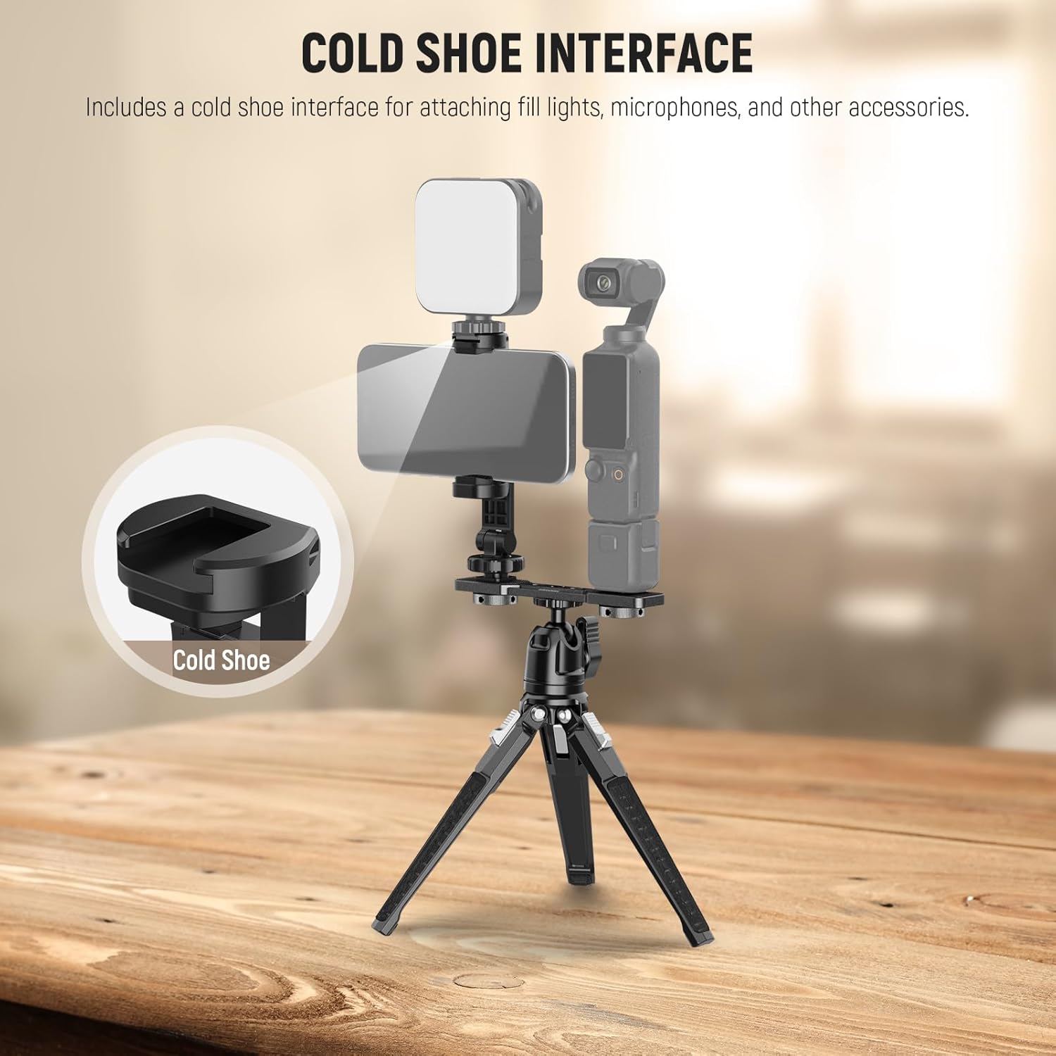 Smartphone holder for DJI Pocket 3 adjustable clamp design