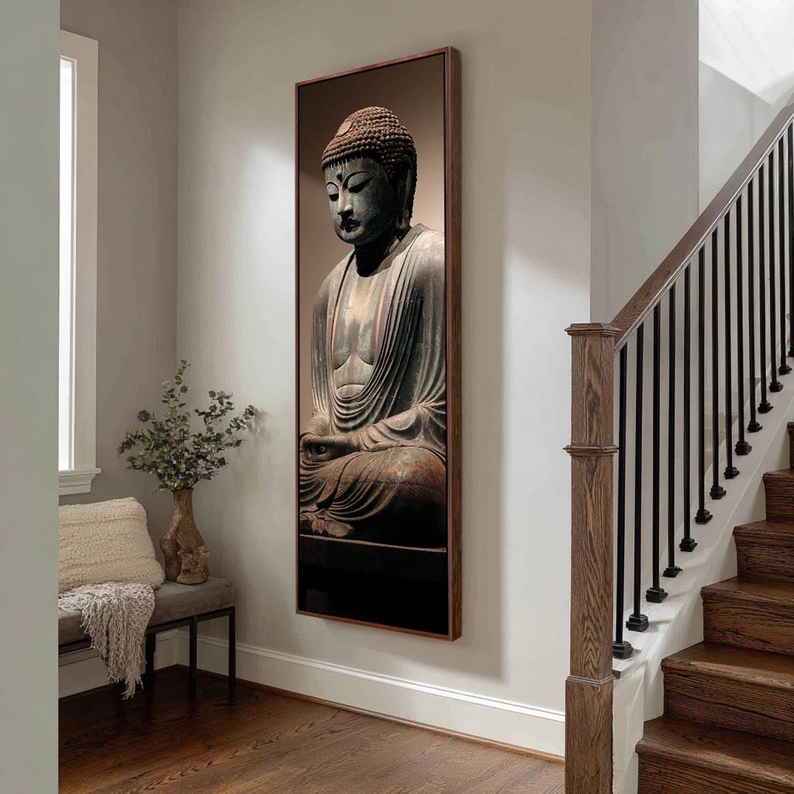 XINBAO Pionowy obraz na płótnie Budda, wysoki wąski obraz medytacyjny, nowoczesna dekoracja do studia jogi zen (40 x 120 cm/wewnętrzna rama)