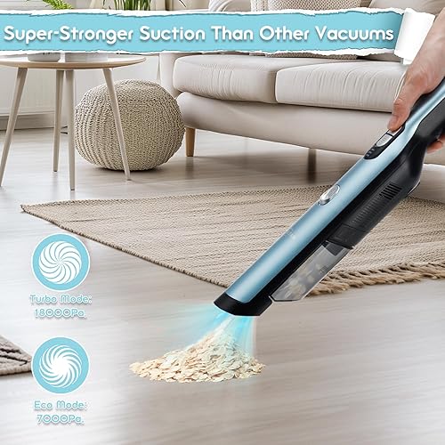 Miniatura 3 de Aspiradora inalámbrica de mano, aspiradora portátil para automóvil con potencia de succión de 18 KPa, aspiradora de mano de carga rápida con faros