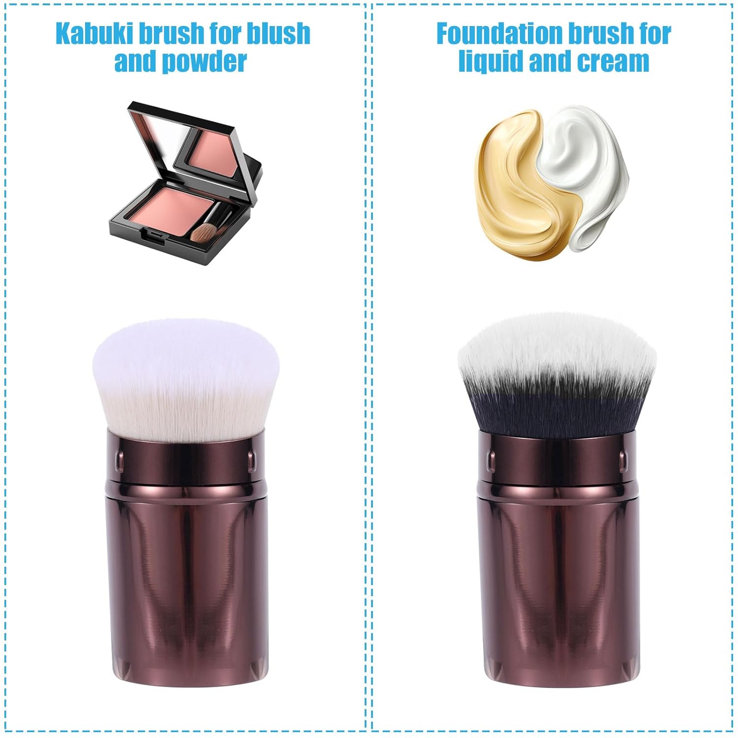 2pcs Travel Face Blusher Brush, Retractable Make up Brush Portable Foundation Sunscreen Smudge Tool Cosmetics Supply for Blending Liquid Blush Makeup Enthusiast Gift image 3 of 7 B0DZX1ZYL1