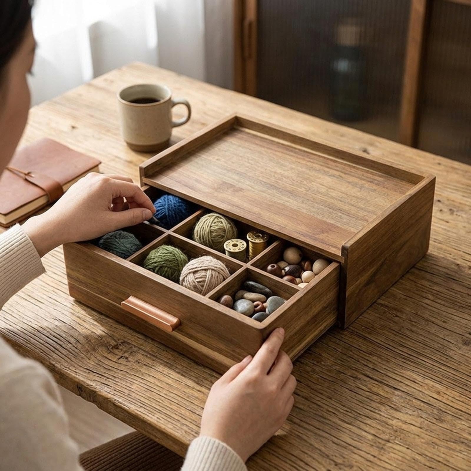 Organizador de Bolsitas de Té de Madera, Accesorio para Estación de Té, Soporte Rústico para Bolsitas de Té para Hombre