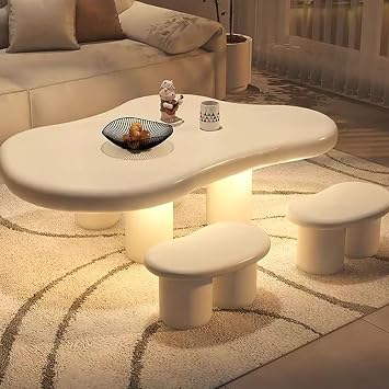 Cloud Coffee Table for Living Room,Irregular Coffee Table,Minimalist Coffee Table Cream Tea Table for Living Room Bedroom Balcony Easy to Assemble,Lamp Cream