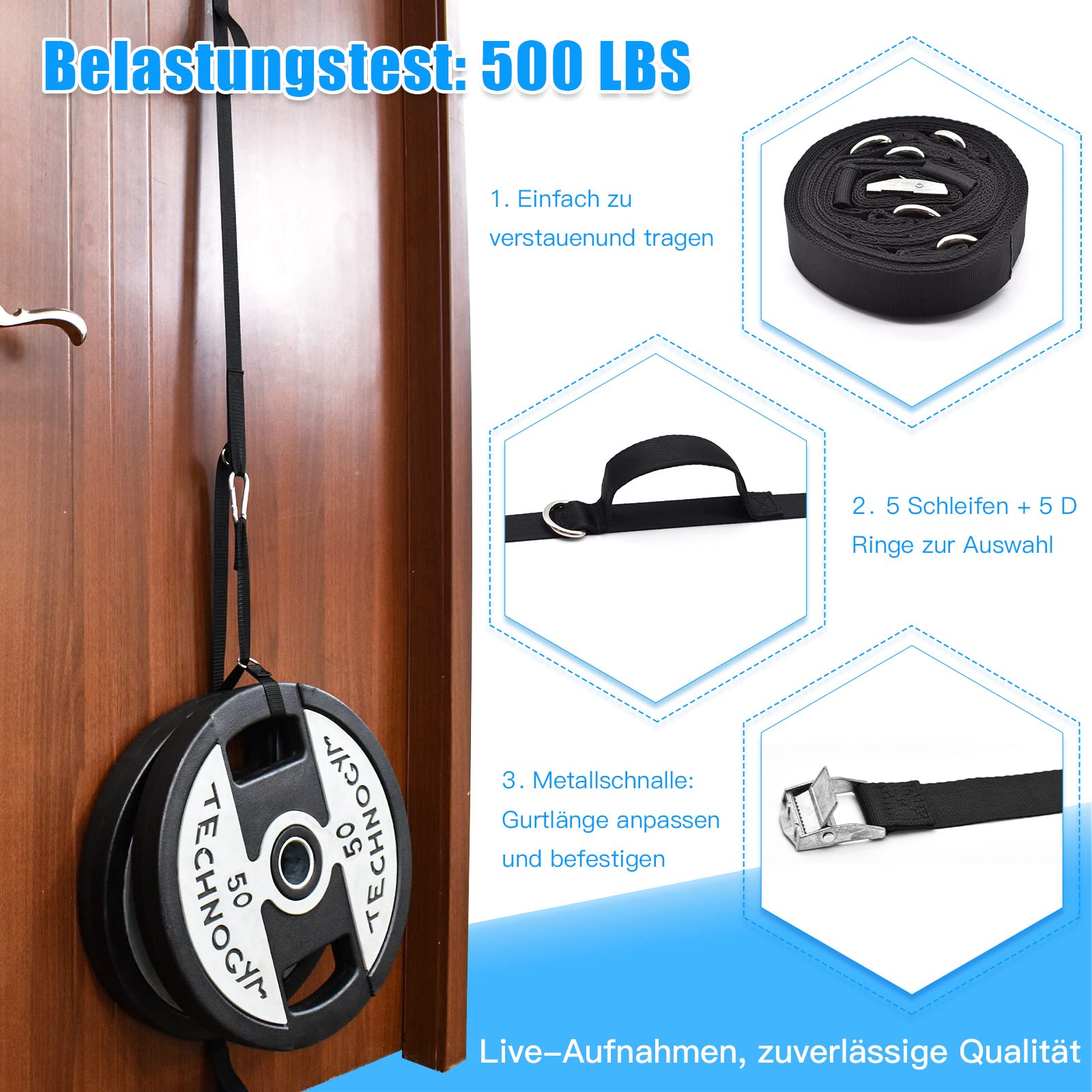 Brebebe Cinghia di ancoraggio per porta per esercizi di resistenza, ancoraggio multi punto di ancoraggio per palestra per fitness domestico, attrezzatura portatile per allenamento di resistenza
