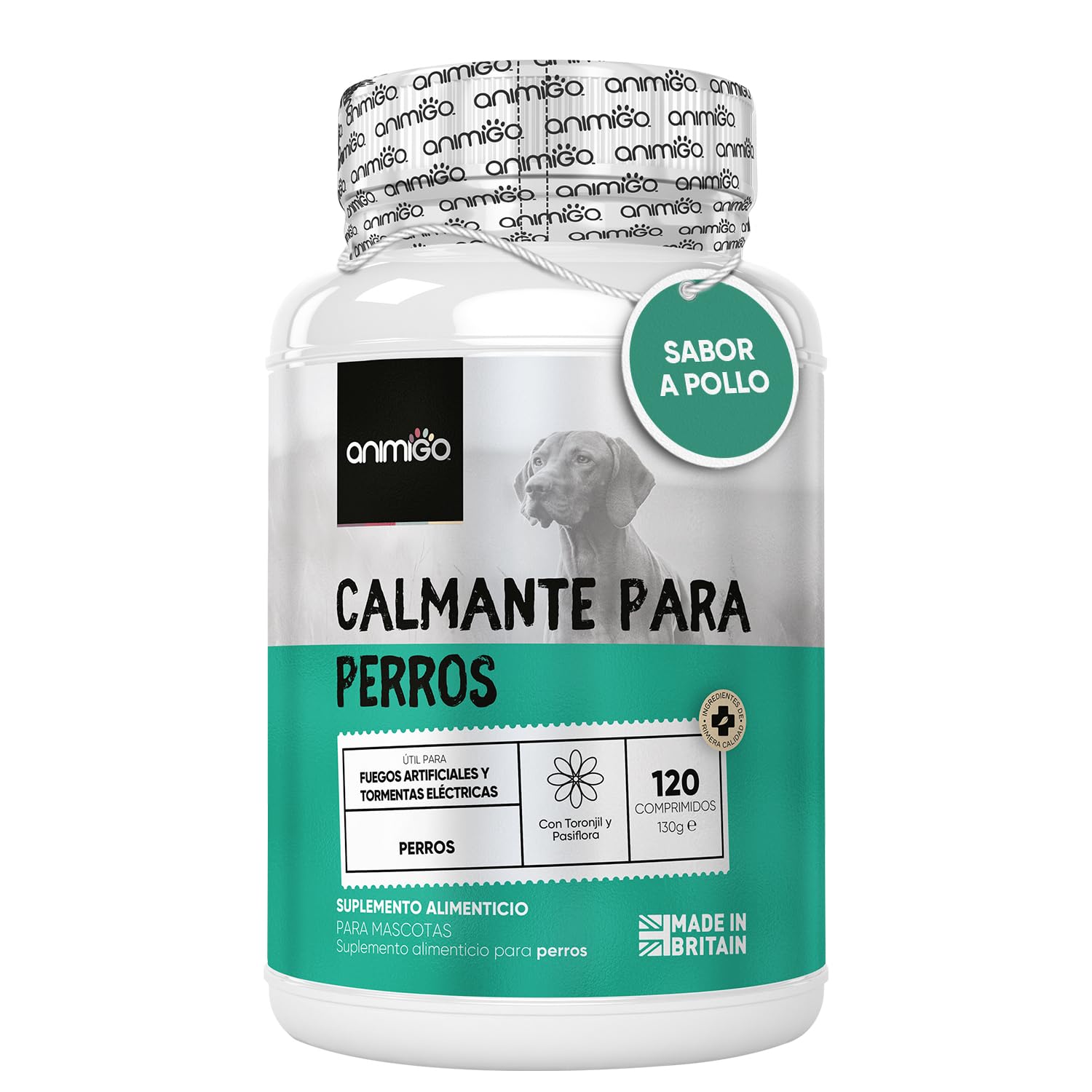 Calmante para Perros - 120 Comprimidos Sabor a Pollo | Tranquilizante para Perros y Cachorros - Antiestrés Natural con Vitamina B1 | Alivio en Perros de Ansiedad por Separación y Relajante Petardos