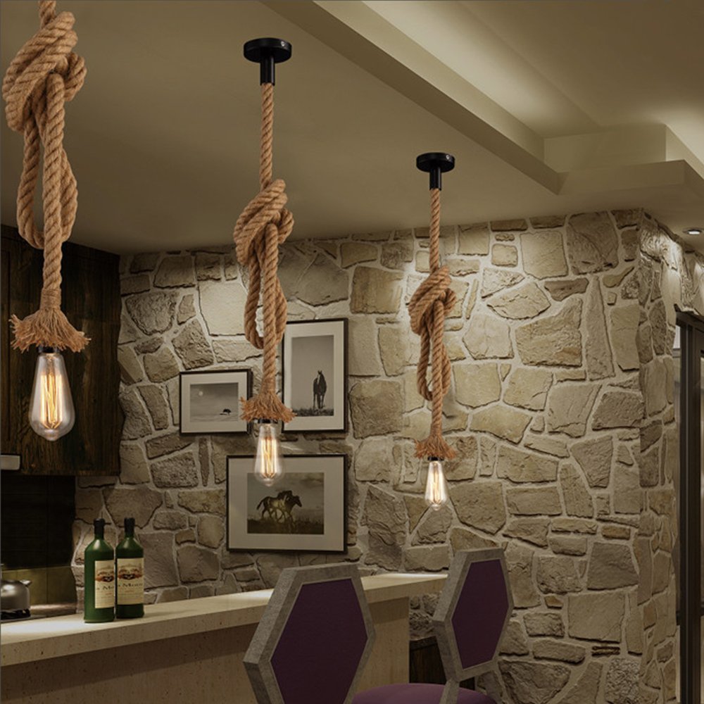 Lampe Seil Hängelampe Pendelleuchte – Höhenverstellbar, E27, Industrie-Look Aus Hanfseil Für Wohnzimmer, Bar Oder Restaurant
