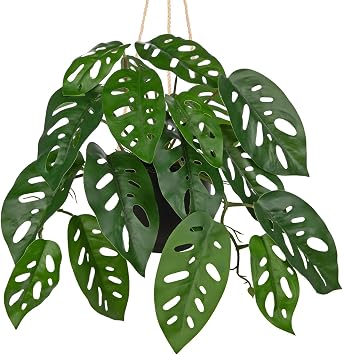 GnFlus Fake Hanging Plant in Black Pot Artificial Philodendron Plant Faux Greenery Leaves for Wall Bedroom Office Desk Bathroom Indoor Outdoor Home Decor