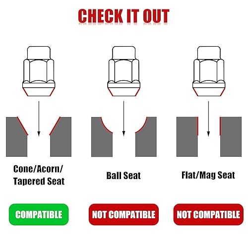 Miniatura 7 de 20 tuercas cromadas de 1.4 pulgadas 12-20 de extremo cerrado de bellota  Asiento de cono  Tuerca de rueda hexagonal de 0.748in compatible con