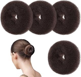 URAQT Hair Donut, 4Pcs(10.5cm) Hair Donut, Haircut Accessories Set of 30 Hairpins, Hair Rollers Manufacturer for Dancer Girls and Women, DIY Hairstyle(Brown)