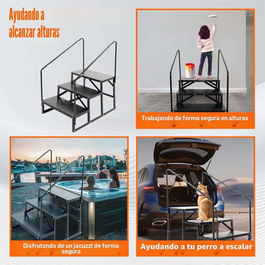 Escalera de 3 niveles para caravana, antideslizante, escalera de hidromasaje con pasamanos, 3 niveles para caravanas, camping, autocaravanas, escaleras portátiles para remolques de viaje