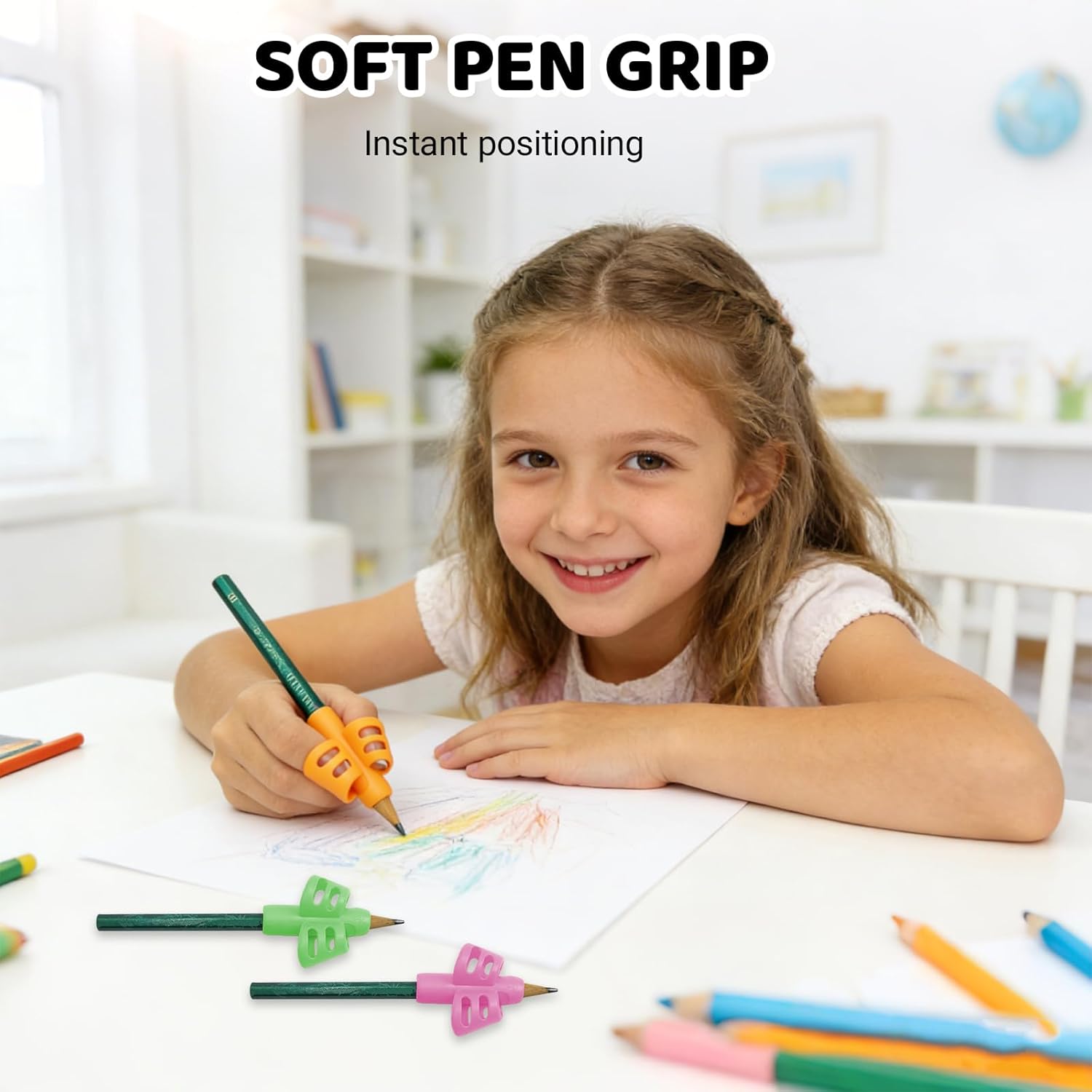 9 Pieces Pencil Grips for Kids - Ergonomic Pen Holders for Handwriting Training, Writing Aid for Toddlers, Preschoolers & Students
