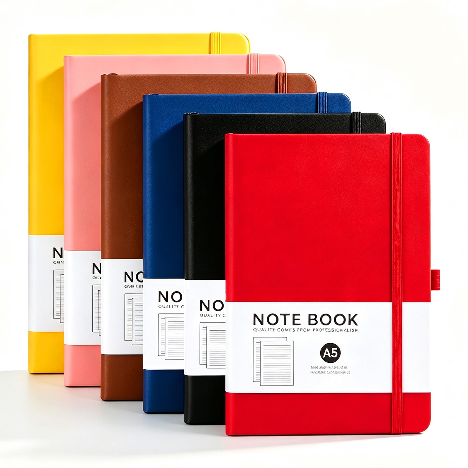 Haedot A5 Journal Notebook, 200 Pages Hardback Lined Notebook, Thick Leather Journal for Women, Notepad for Office School Travel (Assorted Color-6 Pack)