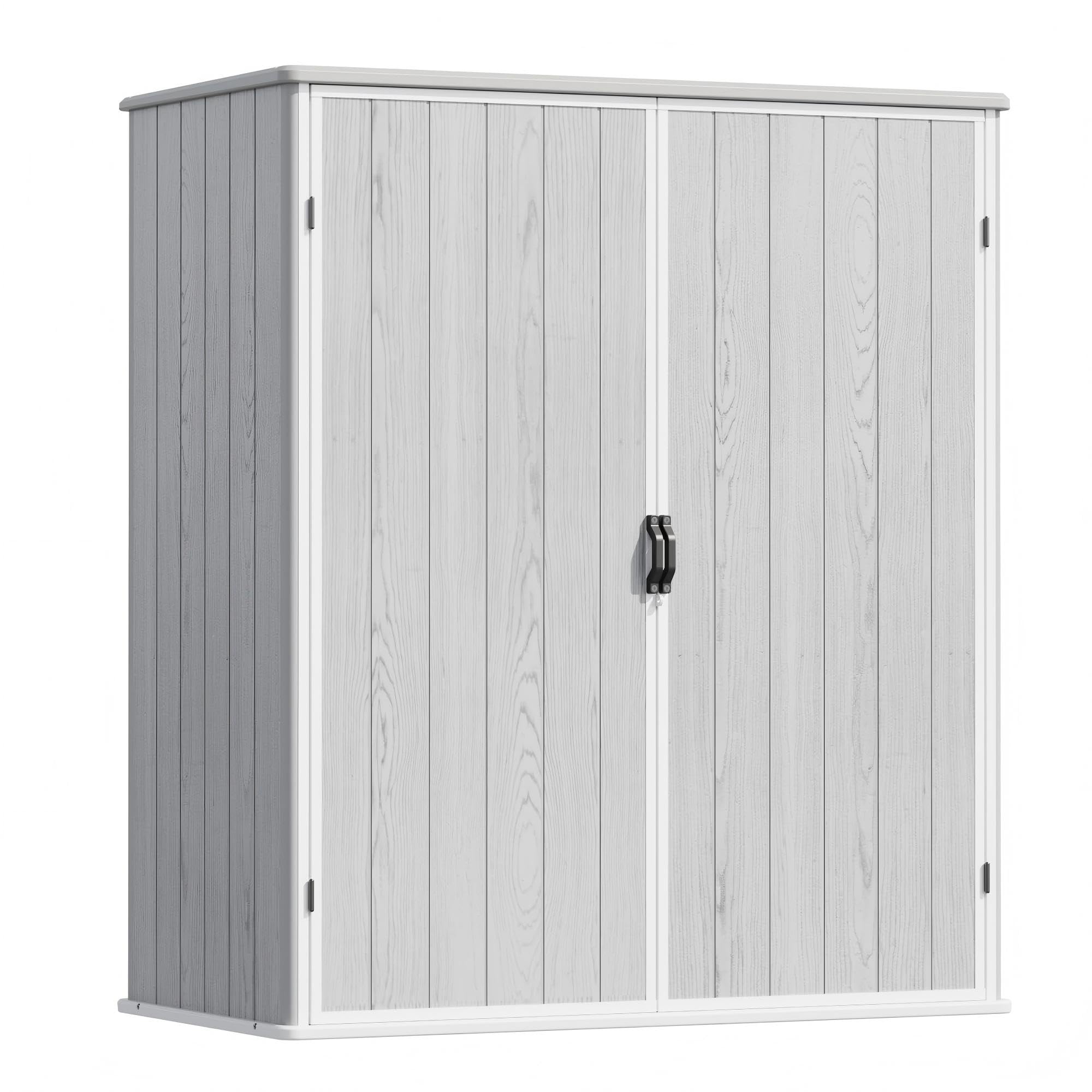 Devoko 5x3 FT Plastic Outdoor Storage Shed with Floor, Resin Small Garden Storage Cabinet with Lockable Door, Waterproof Vertical Tool Shed for Patio Lawn Backyard, Light Gray