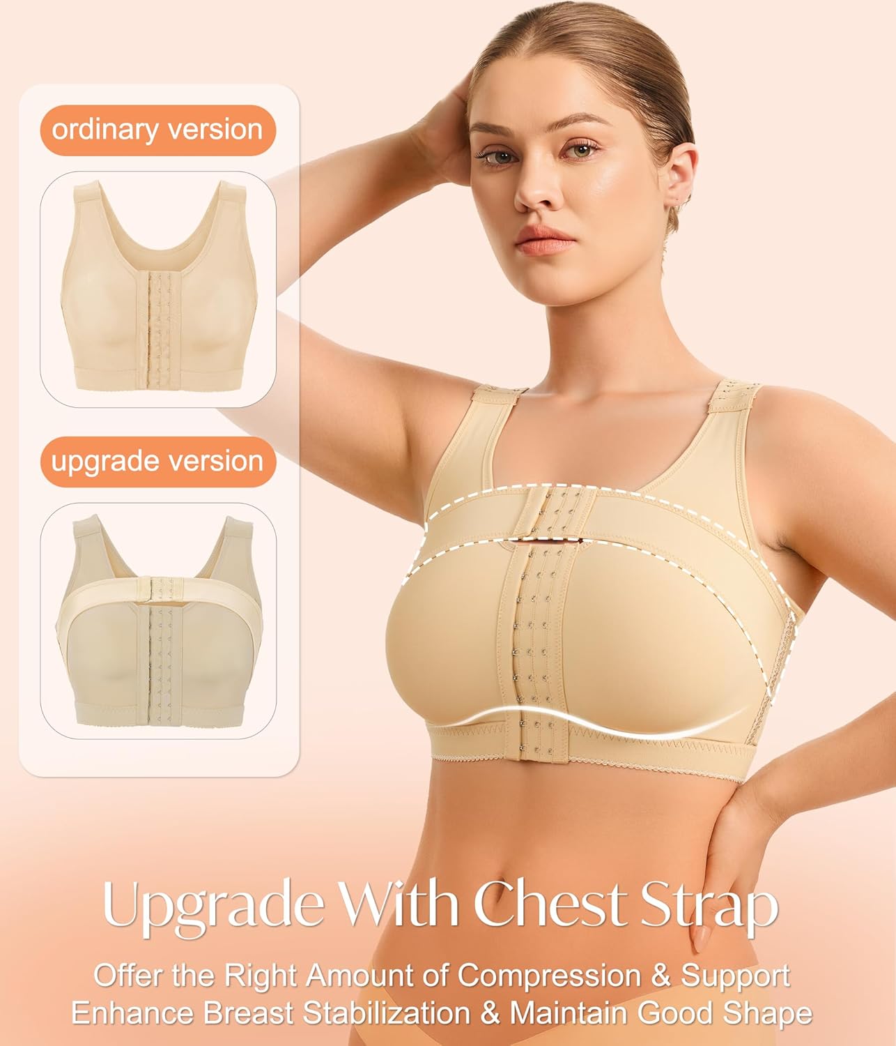 CYDREAM Front Closure Wireless Bras for Women No Underwire Full Coverage Post Surgery Compression Support Band Back Smoothing - Image 3