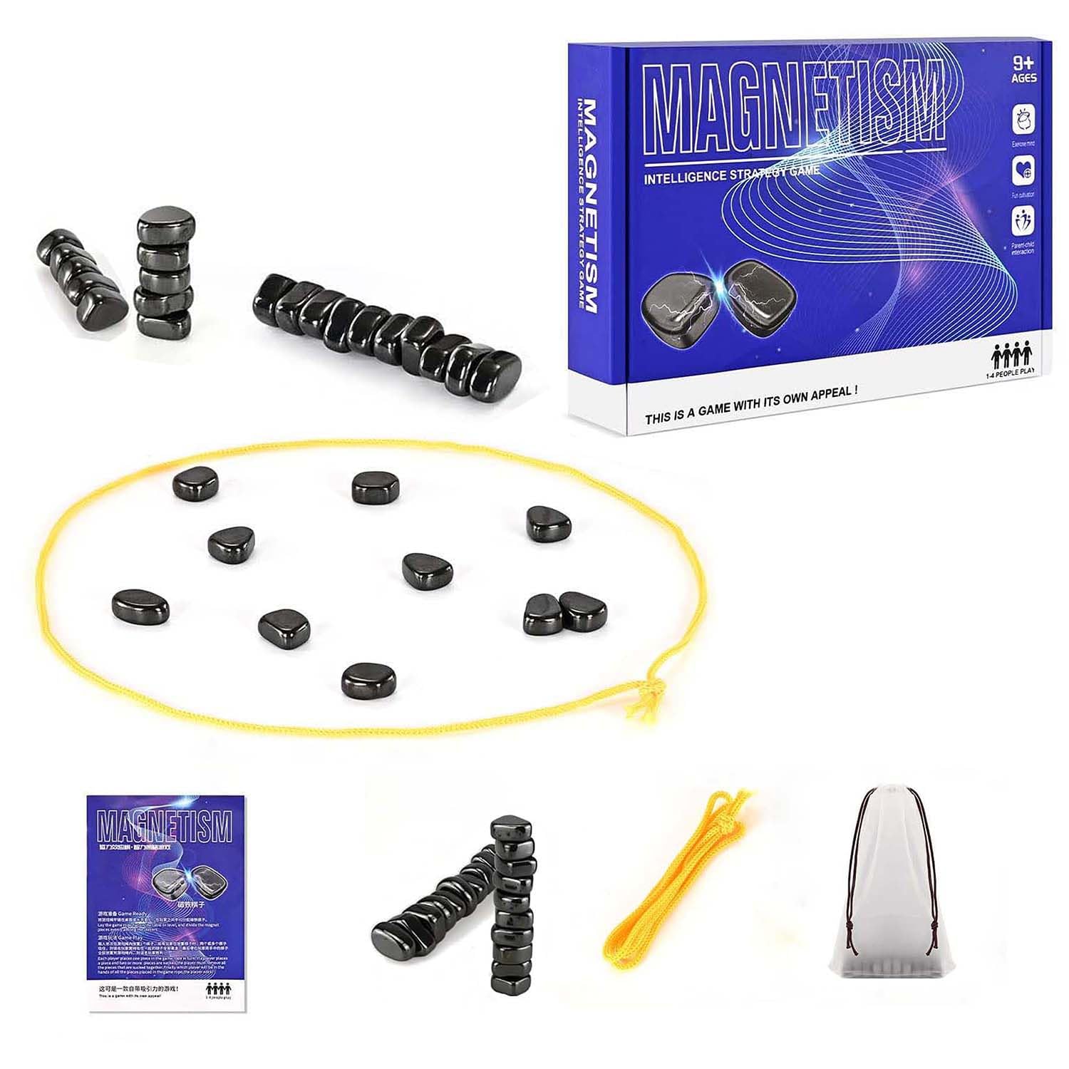 Magnetic Chesse Game,Magnetic Chess Game with Stones,Tabletop Board Games, Magnet Game with String, Magnet Game 2 Player Party Travel Fun Games, Table Top Magnet Strategy Family Party Games