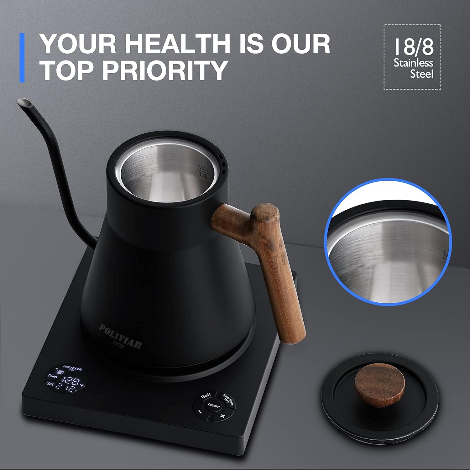 Buy POLIVIAR Electric Gooseneck Kettle, 1200W Electric Tea Kettle w