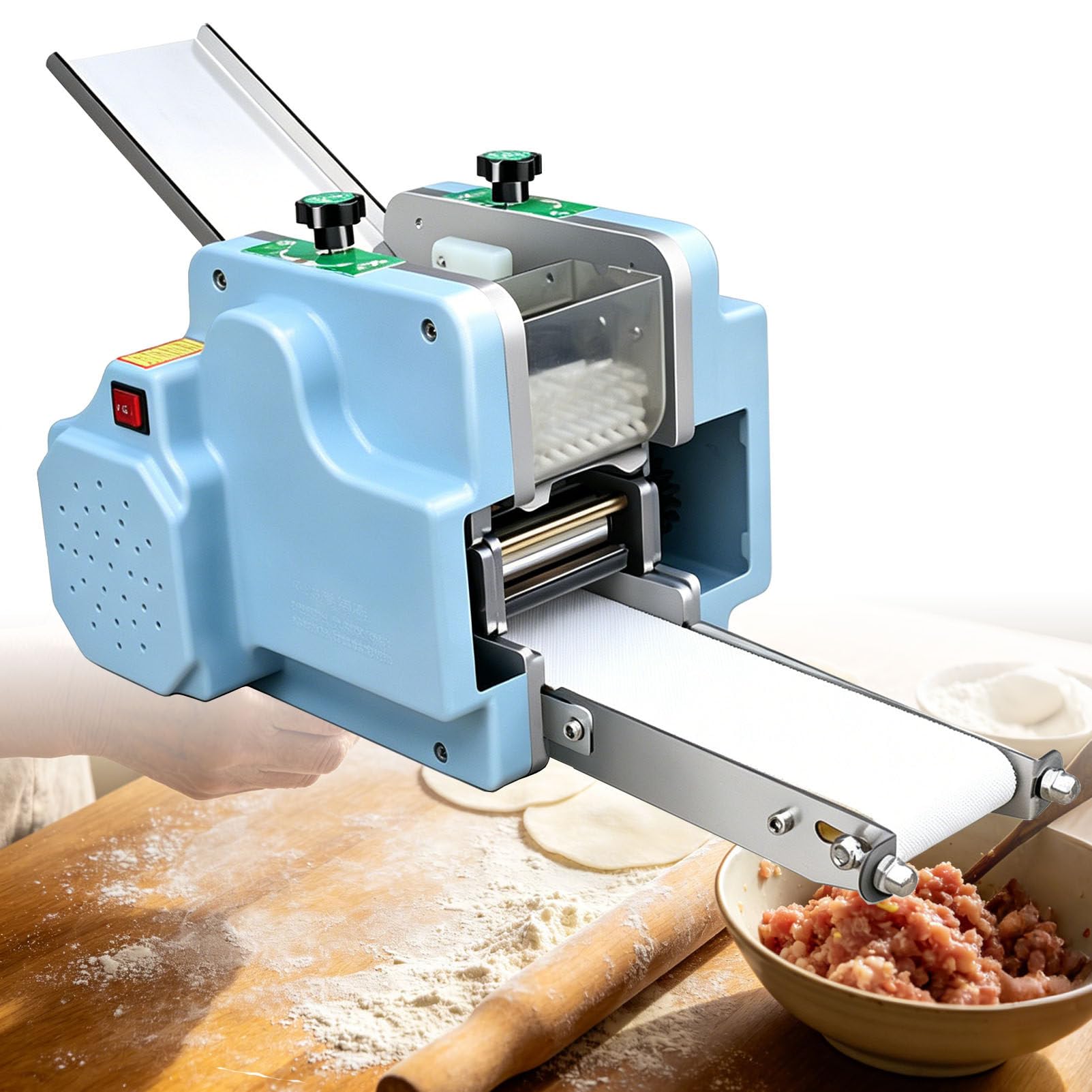 guoyjmm 120W Automatic Dumpling Skin Processing Machine, 50-60 Pieces/min Circular Wonton Processing Equipment, Electric Dumpling Wrappers Maker with 8cm Round Cutter
