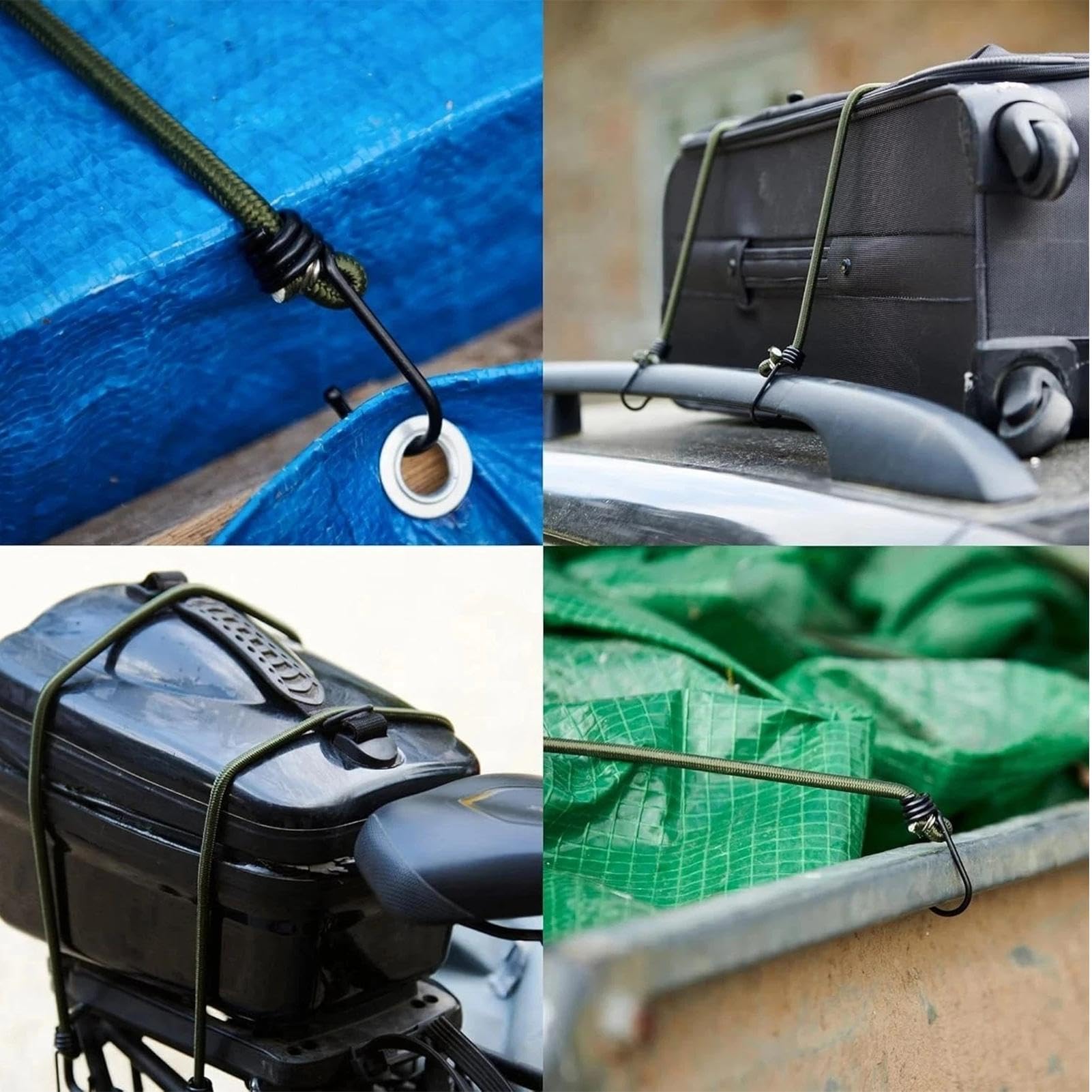 Corda Bungy 10 Elastici | 100cm Corde Bungy Resistenti Con Ganci per All'Aperto Moto Pesca Campeggio Rimorchio Bagagli Bici Attracco Sci Camion Kayak