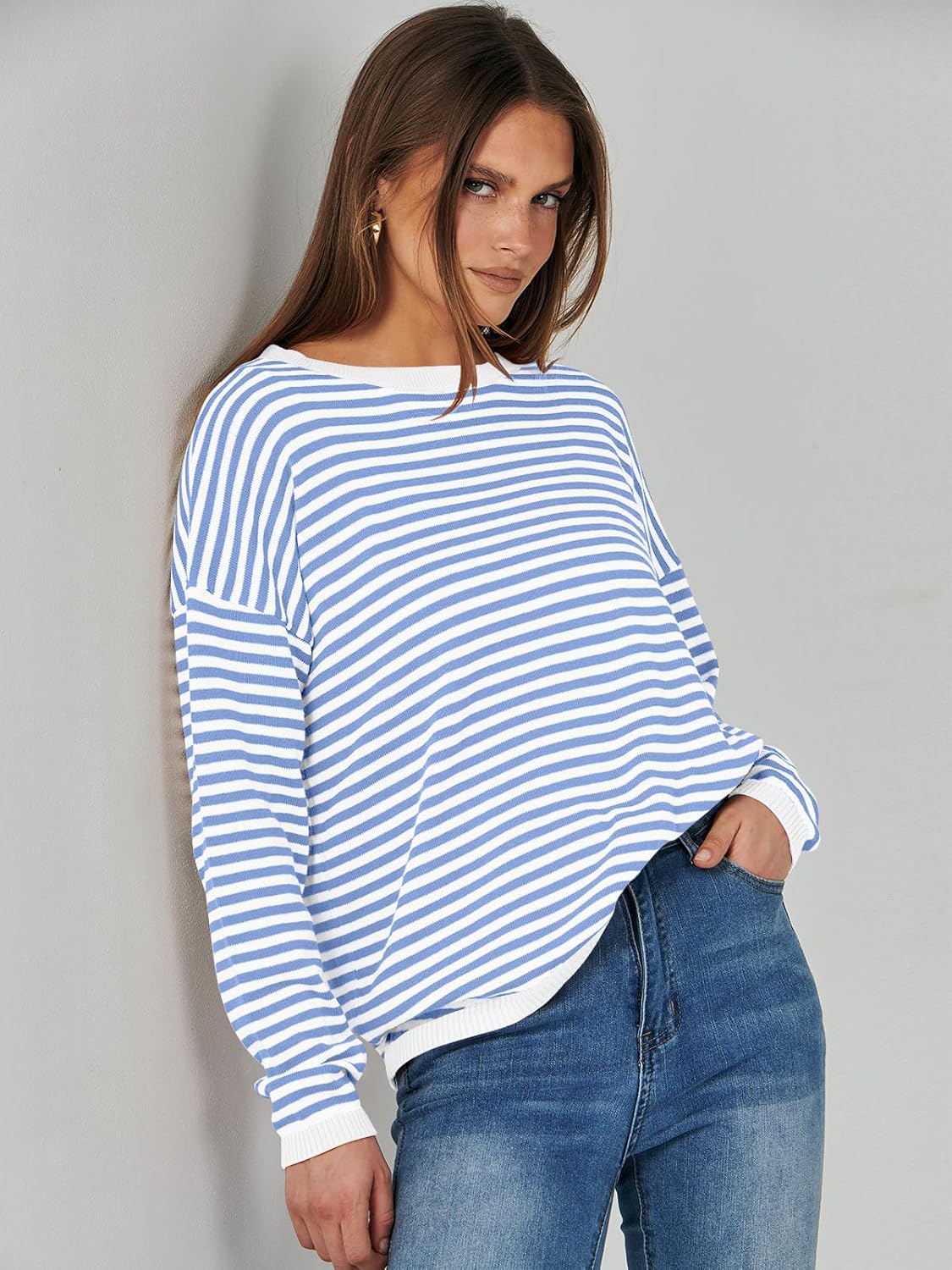 ANRABESS Womens Striped Sweaters Long Sleeve Top Crewneck Color Block Casual Loose Knitted Pullover Shirts 2025 Fall Outfits - Image 9