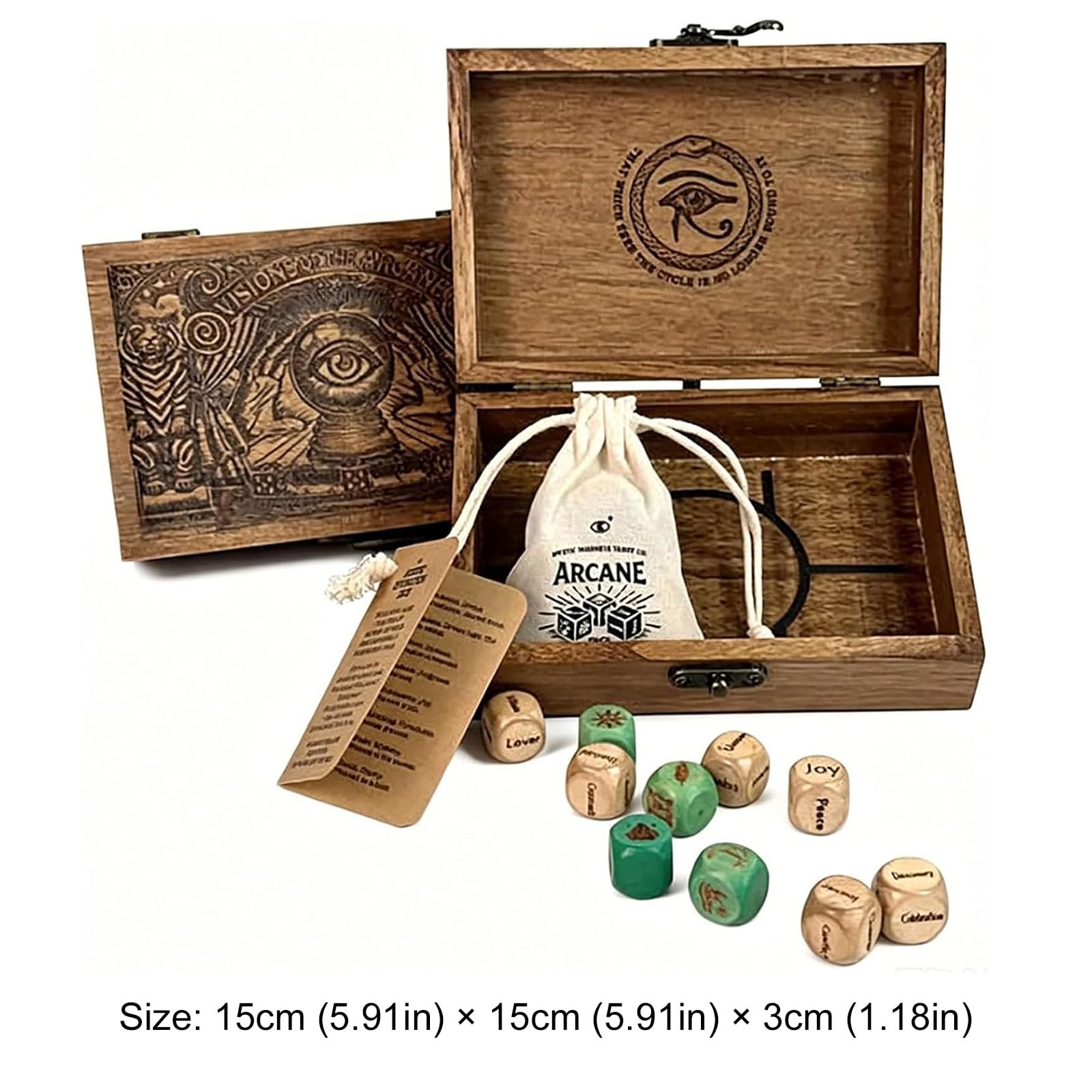 Oracle Dice Set Wahrsagerei Holz Box graviert 10-teilig Spielzeug | Oracle Dice Set Wahrsagerei Holz Box graviert 10-teilig mit mystischen Symbolen und täglichem Gebrauch