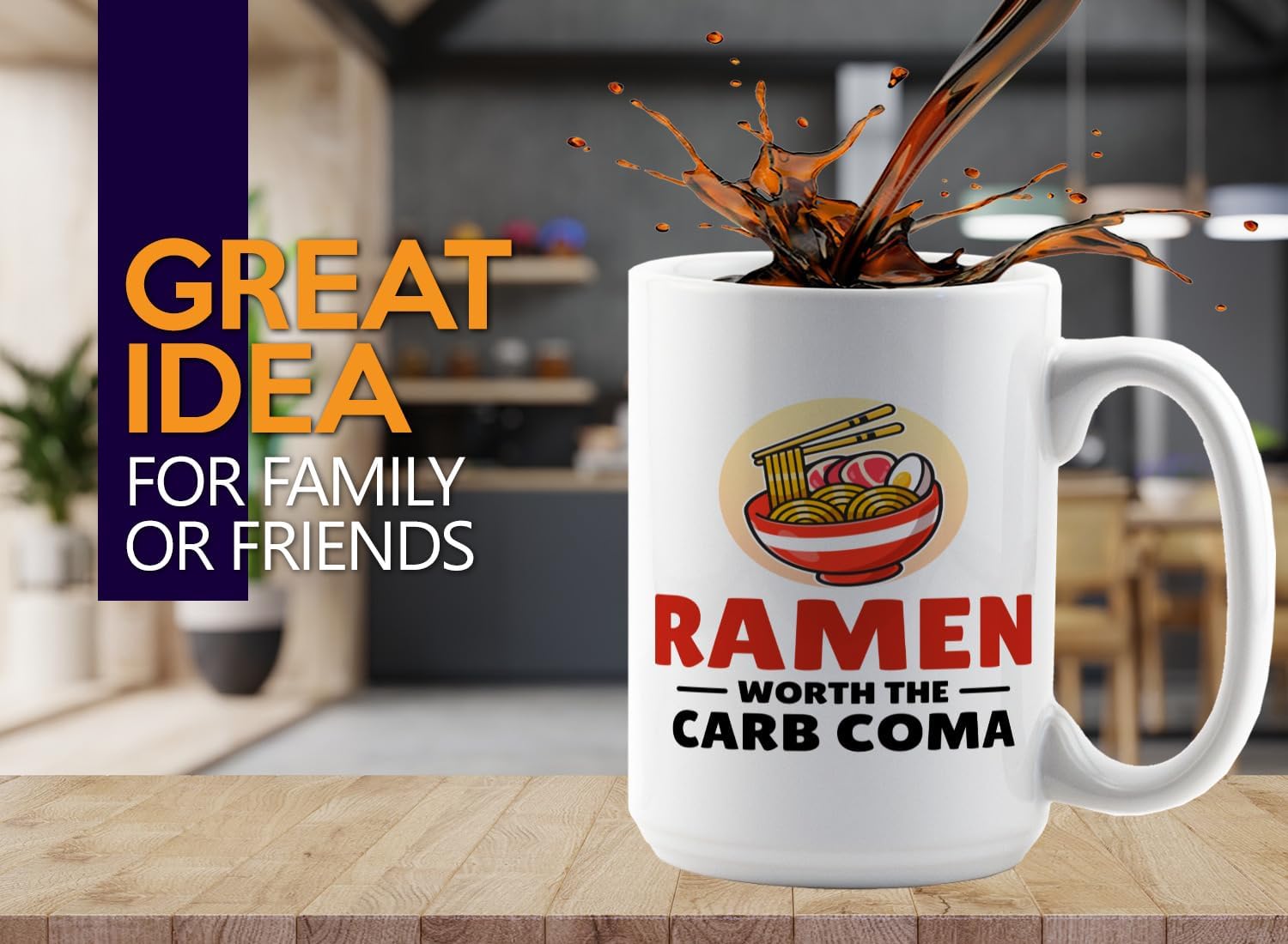 Ramen Lover Coffee Mug 15oz White -Worth the Carb - Food Lovers chicken pumpkin vegan pantry spicy noodles image 2