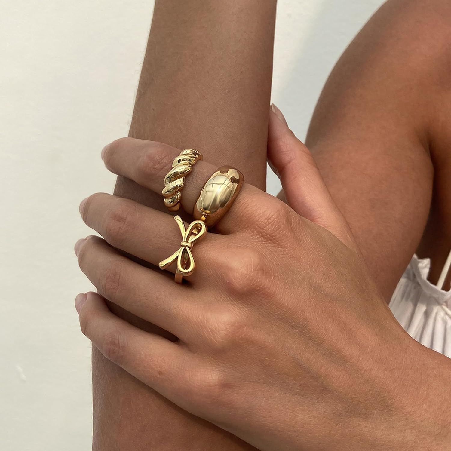 Gold Silver Chunky Rings for Women Bow Thread Rings Set Stackable Knuckle Open Ring Beach Holiday Jewelry - Image 4