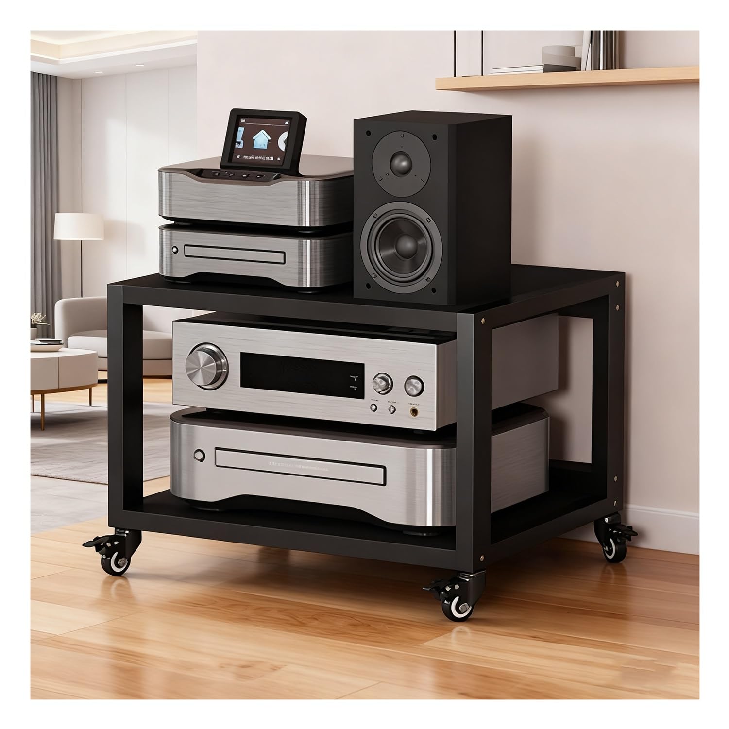 Rack HiFi con 2/3/4/5 livelli, supporto AV multimediale, rack per componenti audio/video, stabile armadio di archiviazione stereo per lettore DVD/giradischi/TV box (nero, L55 x W50 x H40 cm)