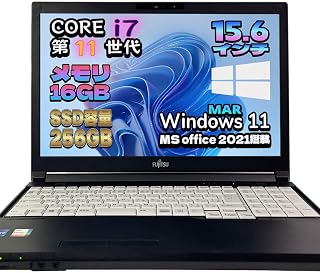 【整備済み品】ノートパソコン 富士通 FUJITSU LIFEBOOK A7511 Core i7-1185G7第11世代 メモリ16GB SSD256GB Windows 11 Pro(MAR) MS Office 2021搭載 15.6型FHD wifi-6 HDMI bluetooth 顔認証カメラ搭載 DVD テンキー付 TypeC対応/YK-PC