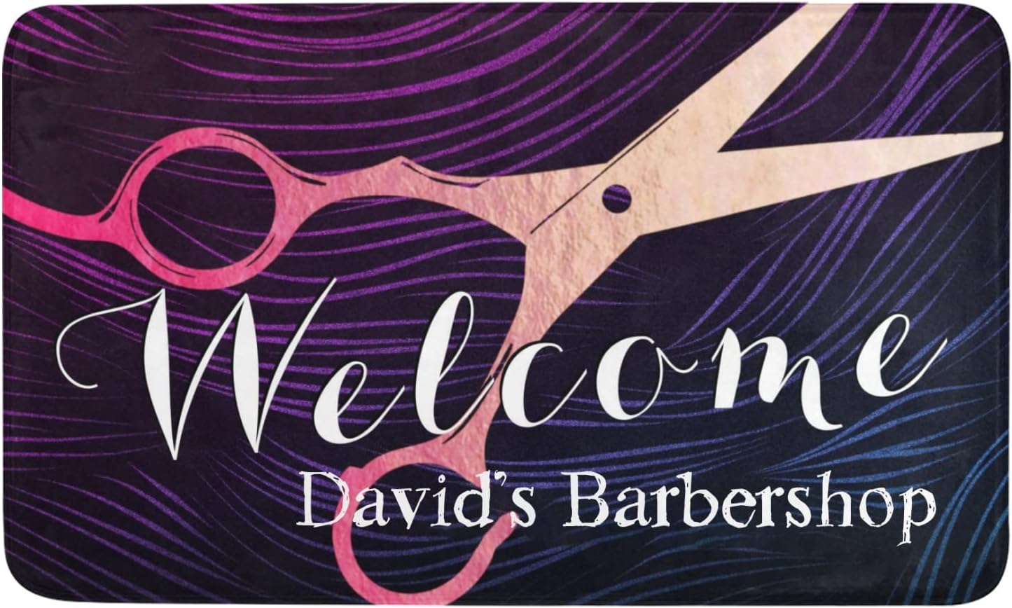 Hair Salon Hairstylist Personalized Doormat Text Name Custom Indoor Outdoor Pet Mat Entrance Rugs Home Decor Welcome Door Mats 23.6 x 15.7 Inch