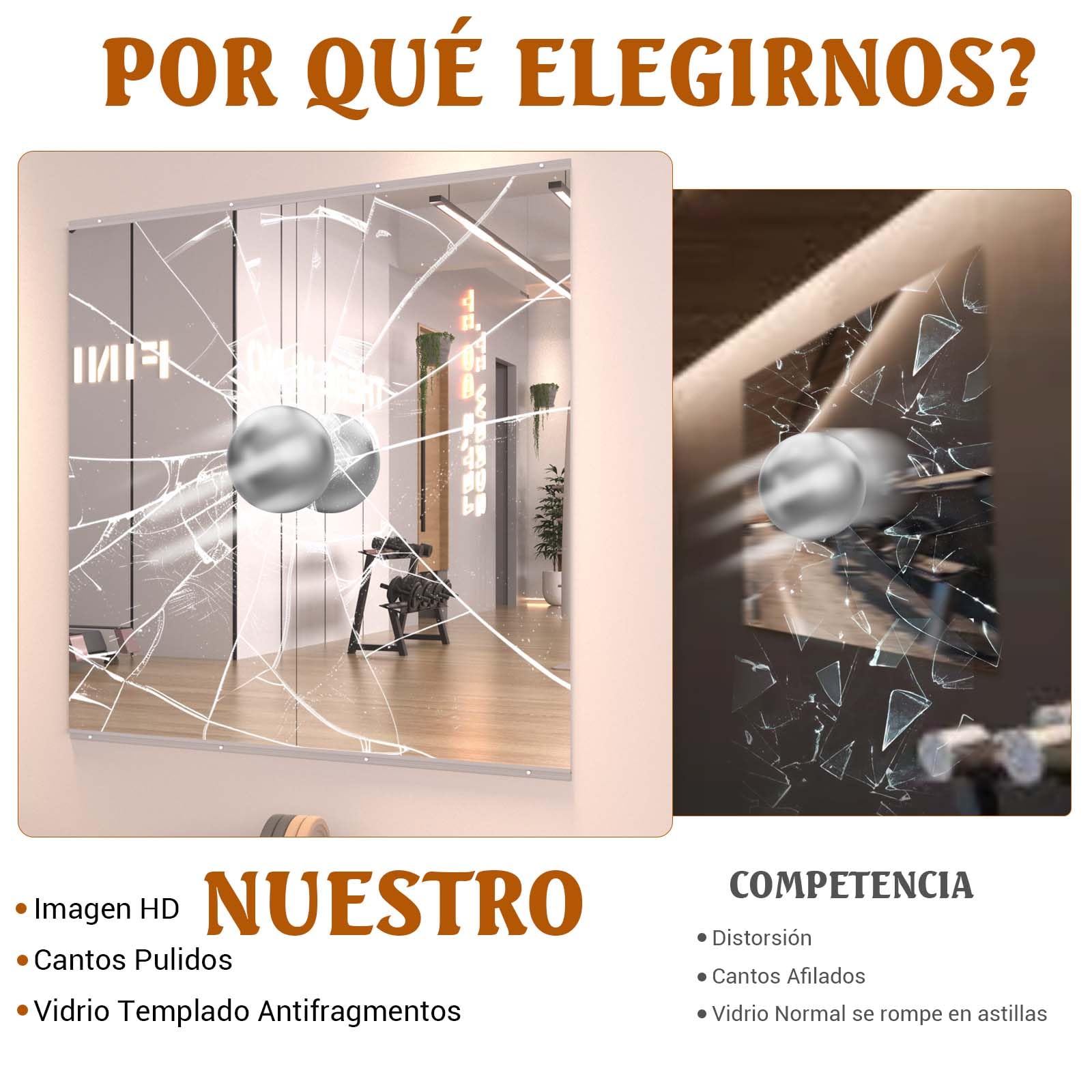WEER Espejo de Gimnasio en casa, sin Marco Grande de Cuerpo Entero, 140 x 42cm x 2 Piezas, Vidrio Templado, para Gimnasio, Yoga, Garaje, Fitness, Baile y Dormitorio