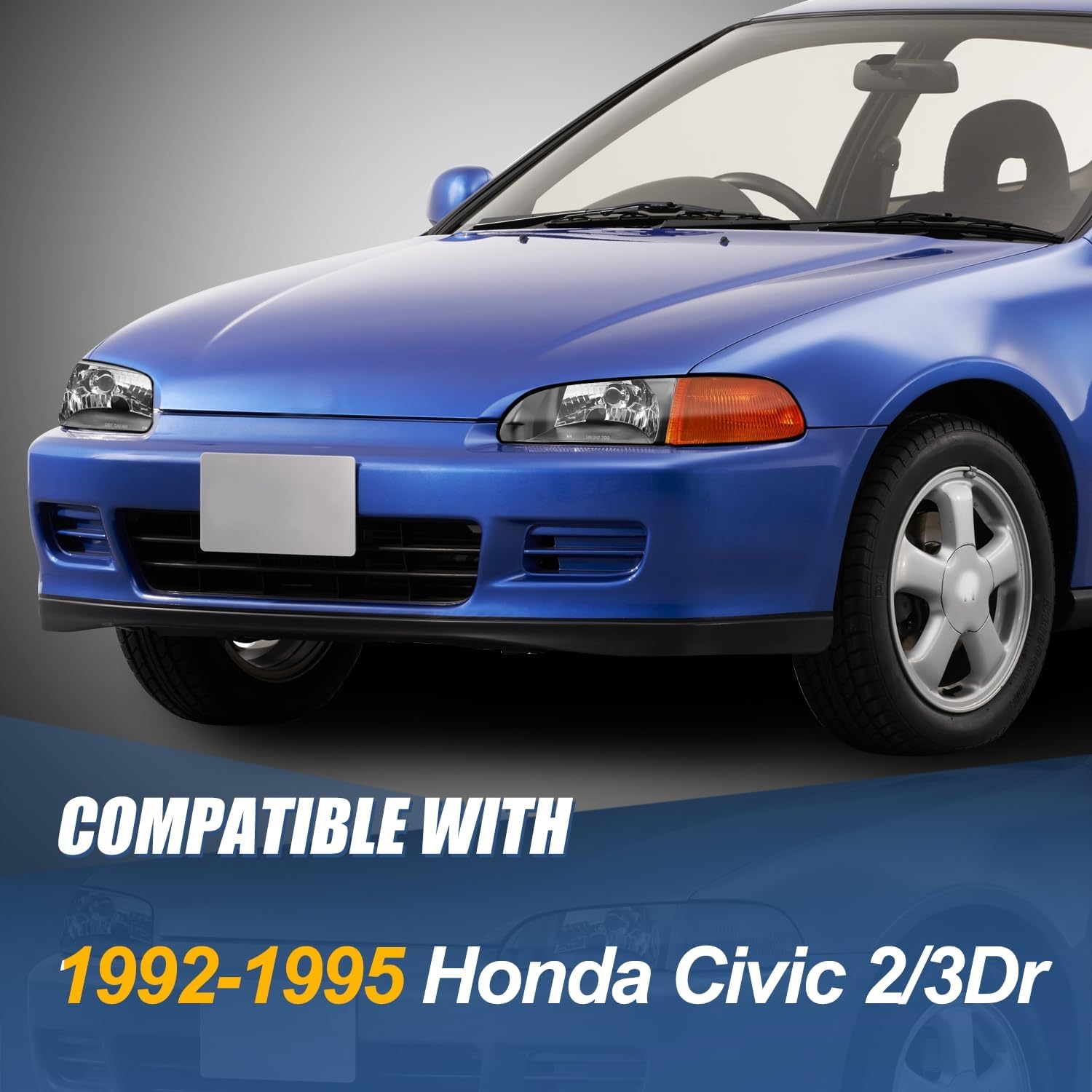 Auto Dynasty Headlights Assembly Compatible with 1992 1993 1994 1995 Honda Civic Coupe Hatchback, Driver and Passenger Side Halogen Headlamps Replacement, Black Housing Amber Corner