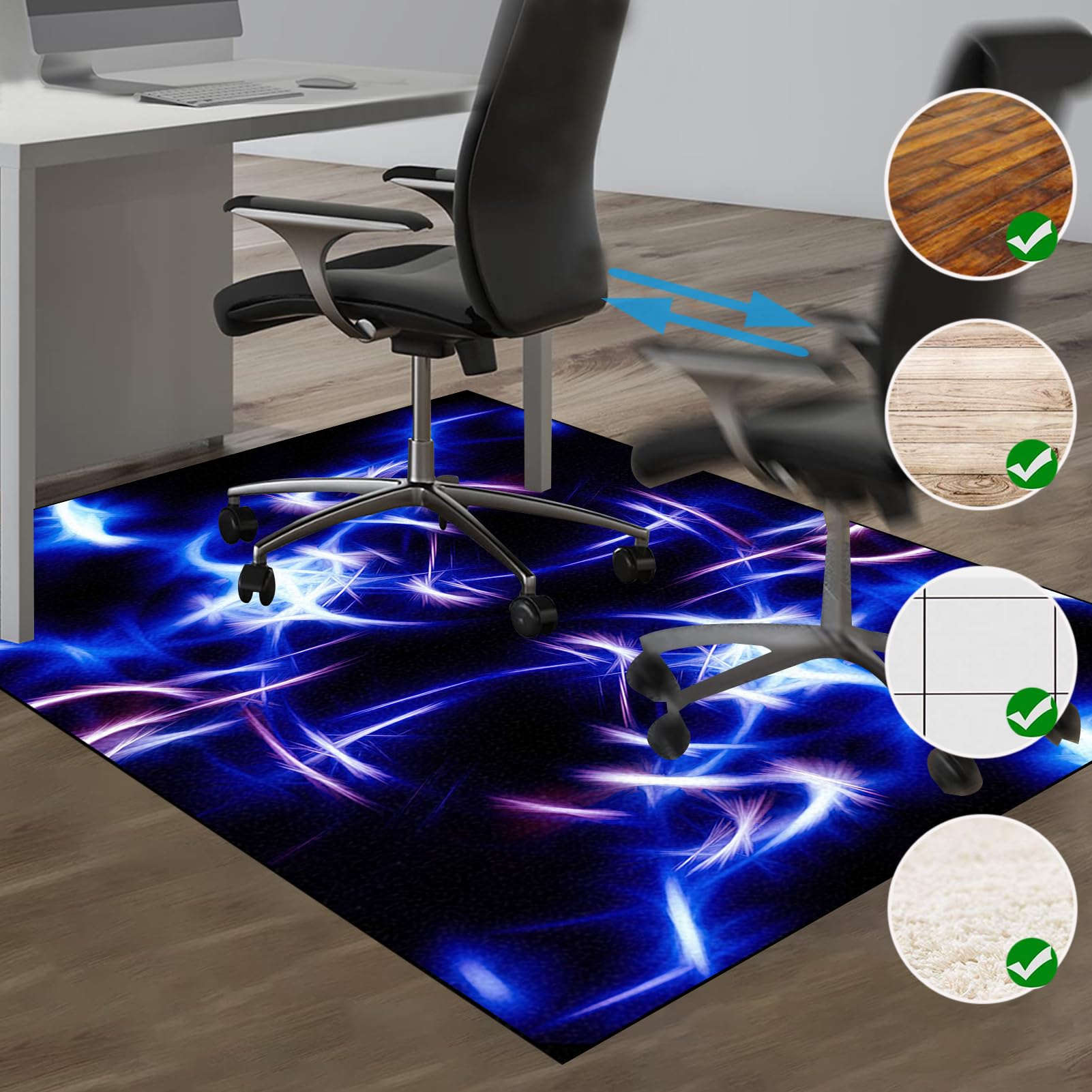 Alfombra Silla Gaming, Protector de Suelo para Silla con Ruedas, Alfombra para Silla de Escritorio y Gaming, Tapete Antideslizante para Oficina, Alfombrilla Protectora para Suelos Duros 150 x 180 cm