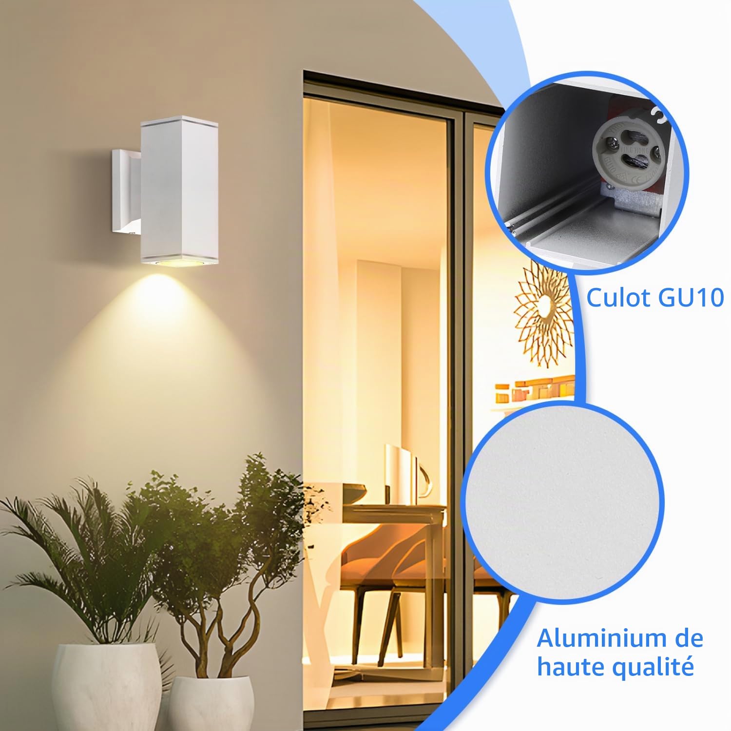 Aigostar Applique Murale Exterieur GU10 Aluminium Up Down Eclairage Exterieur,IP65 Étanche Lampe Murale Pour Jardin Couloir Entrée Patio, Ampoule non Incluse,Blanc,Paquet de 2