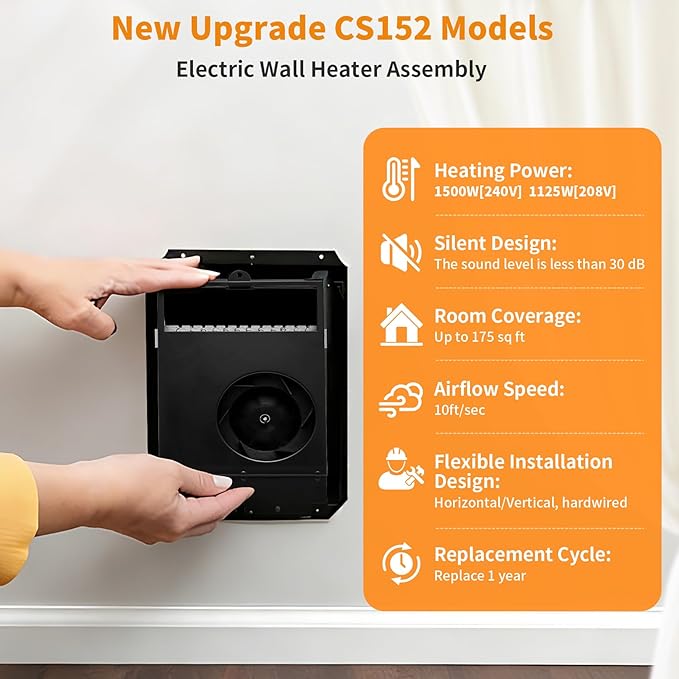 Calefactor Eléctrico de Pared Forzado 1500W 240V con Termostato miniatura 3