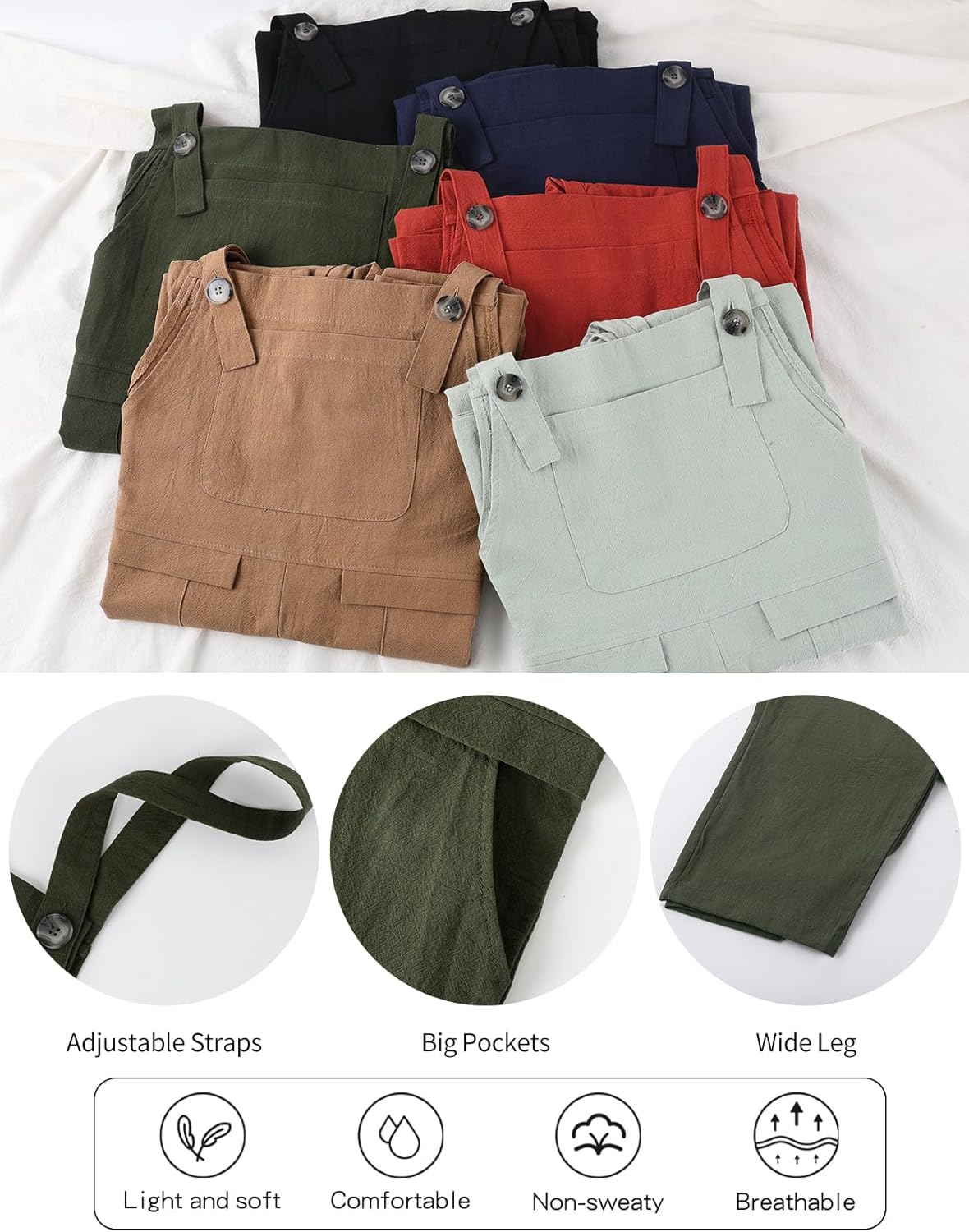 Gihuo Women Linen Overalls Jumpsuits Loose Fit Baggy Bib Rompers Casual Summer Outfits Trendy 2025 - Image 2